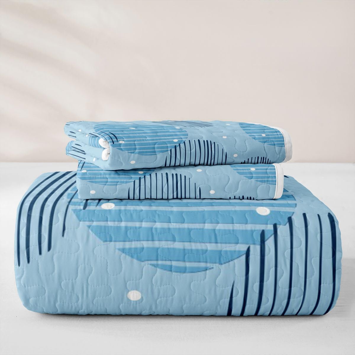 Erosebridal Geometric Quilted Bedspreadd Set Twin Circle Coverlet Set Baby Blue Bed Set Bohemian Abstract Bedding Set
