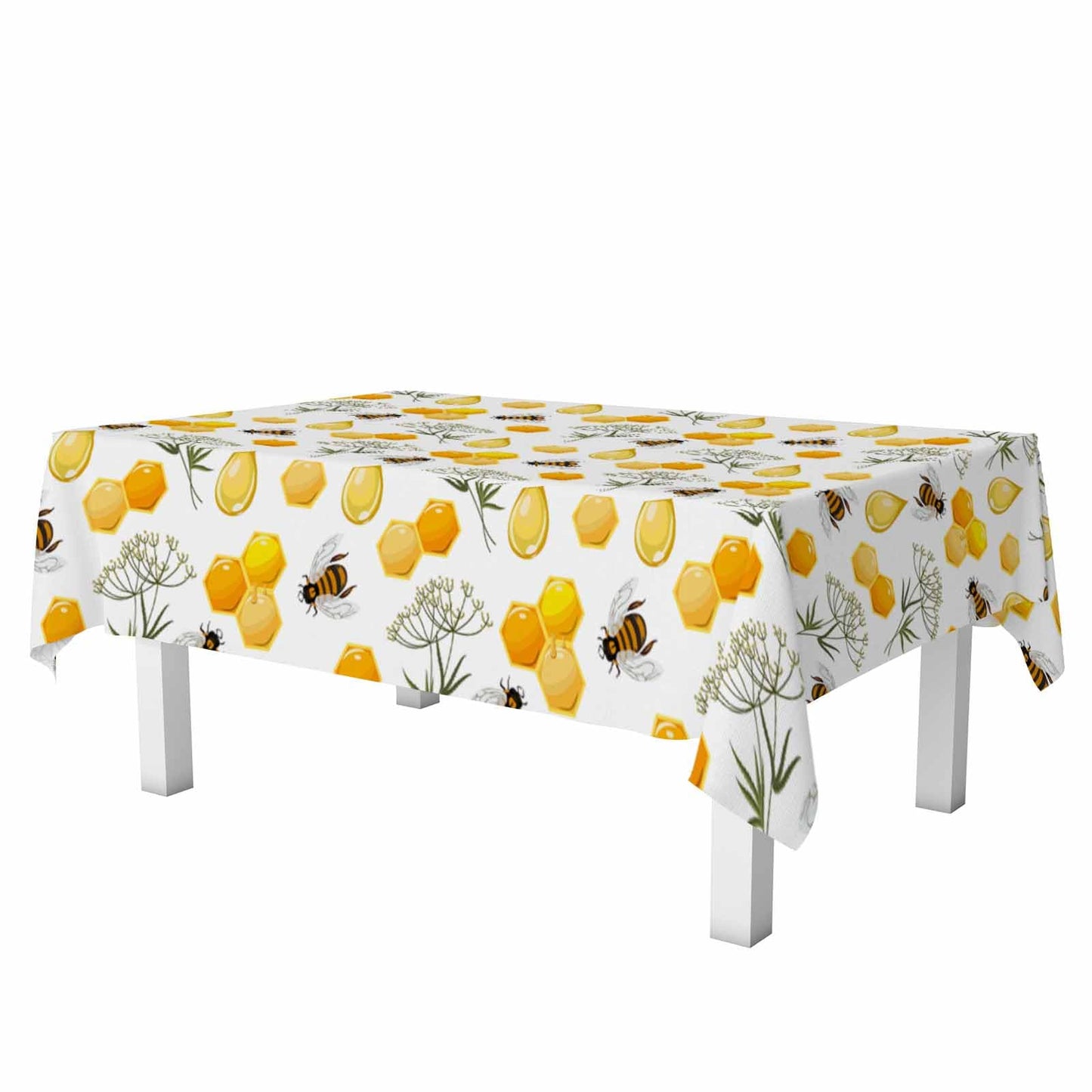 LoLo UoUo Bees Honeycombs Yellow Rectangular Tablecloth Nectar Honey Beehive Farm Polyester Table Cloths for Dining Kitchen Outdoor Picnic Camping Party Wedding Event,Washable Table Cover 52 x 70 Inch