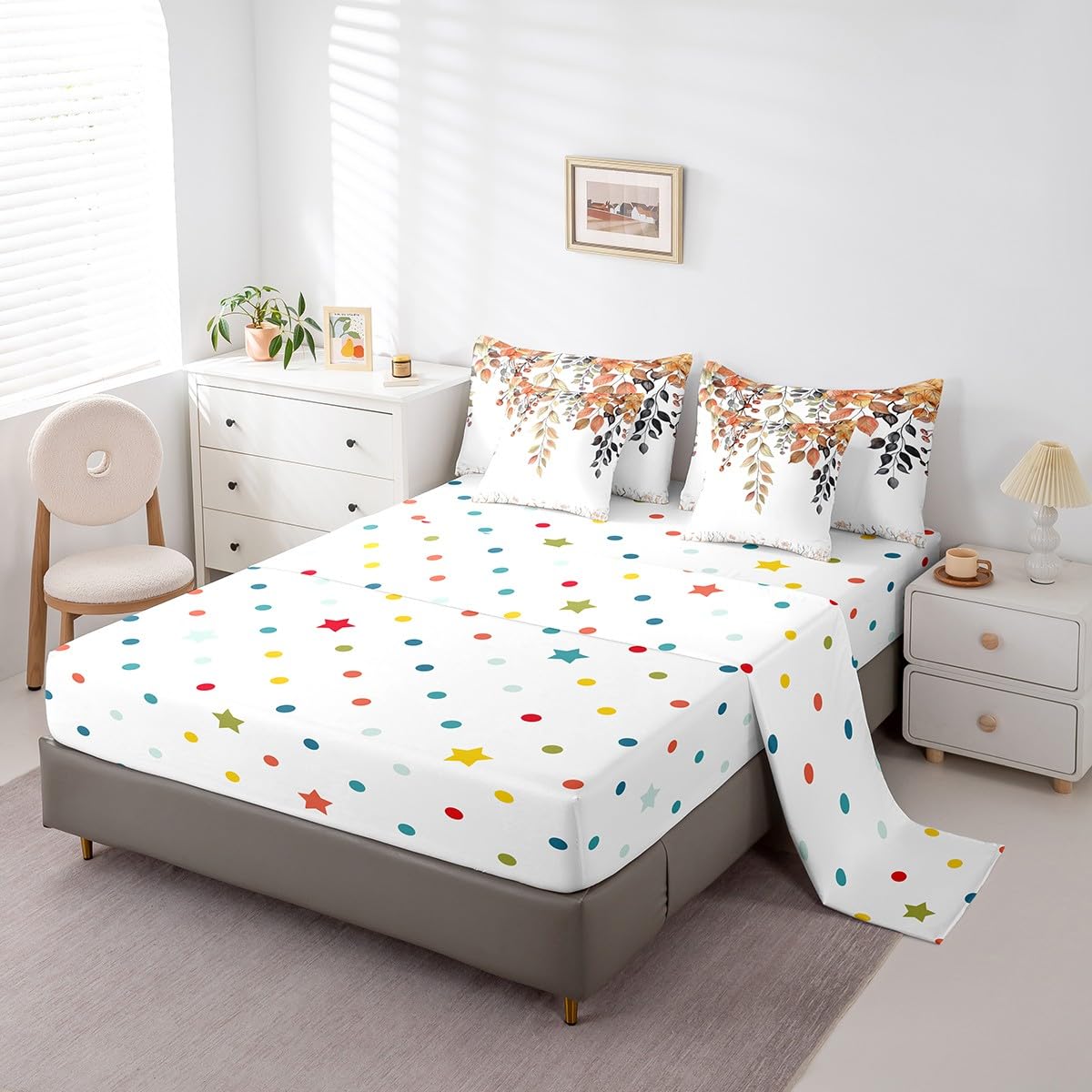 Erosebridal Eucalyptus Leaves Comforter Set Full Size,Oil Painting Trees Leaf Bedding Set for Kids Teens,Fall Leaves (Comforter+Fitted+Flat Sheet+2 Pillowcases+2 Throw Pillow Covers) 7 Pieces Bed Set