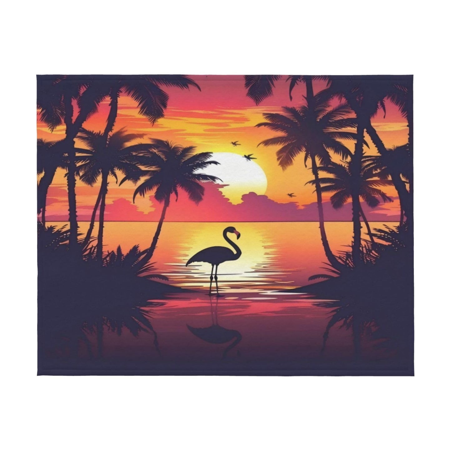 Jfniub Flamingo Sunset Palm Trees Beach Blanket Throw Bedding Room Decor Flannel Blankets for Bedroom Living Rooms Warm All Season 50"X40"