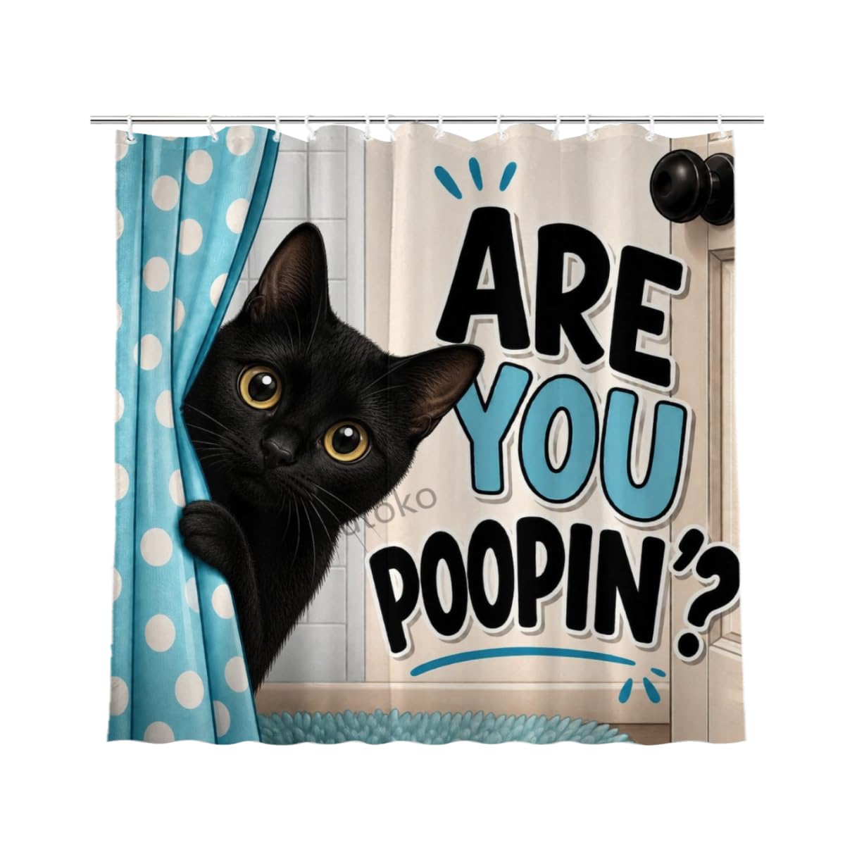 Youtoko Funny Black Cat Shower Curtain are You Poopin Humorous Pet Animal Themed 72x72 with 12 Hooks Waterproof Washable Polyester Bathroom Decor