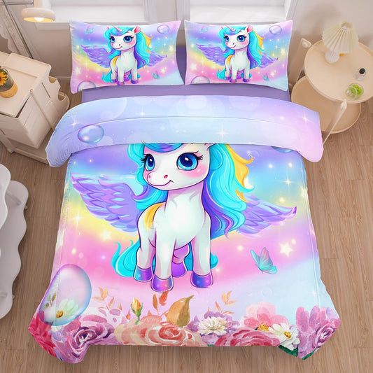 RUPSLO 5PCS Unicorn Comforter Sets,Girls Bedding Sets,Unicorn Bedding Sets,Twin Comforter Set for Girls(Unicorns Bed Sets with Sheets)