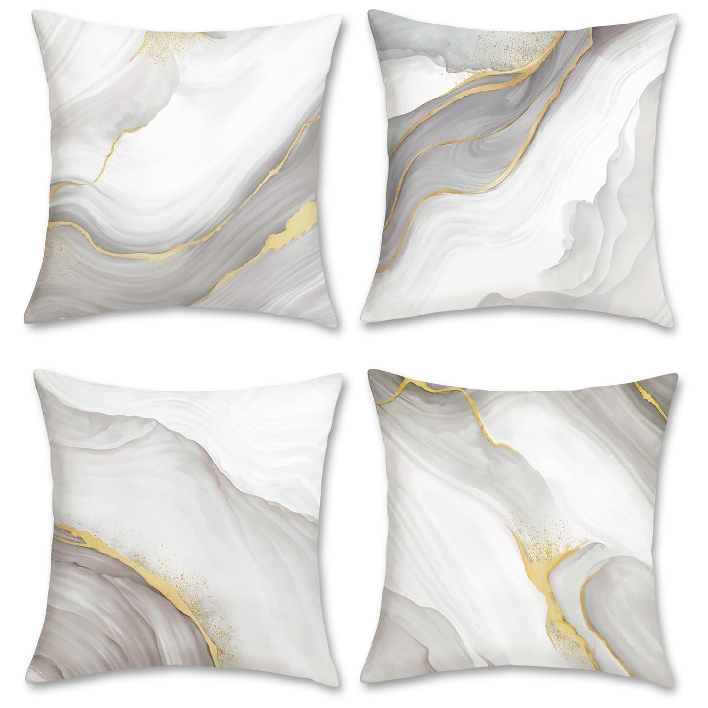 Bonhause Grey Gold Marble Throw Pillow Covers 18 x 18 Inch Modern Abstract Marble Texture Decorative Pillows Case Soft Velvet Cushion Covers for Couch Sofa Bed Home Decor Set of 4