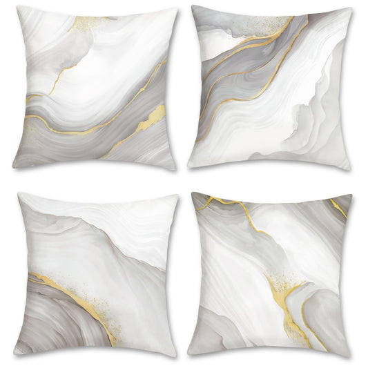 Bonhause Grey Gold Marble Throw Pillow Covers 18 x 18 Inch Modern Abstract Marble Texture Decorative Pillows Case Soft Velvet Cushion Covers for Couch Sofa Bed Home Decor Set of 4