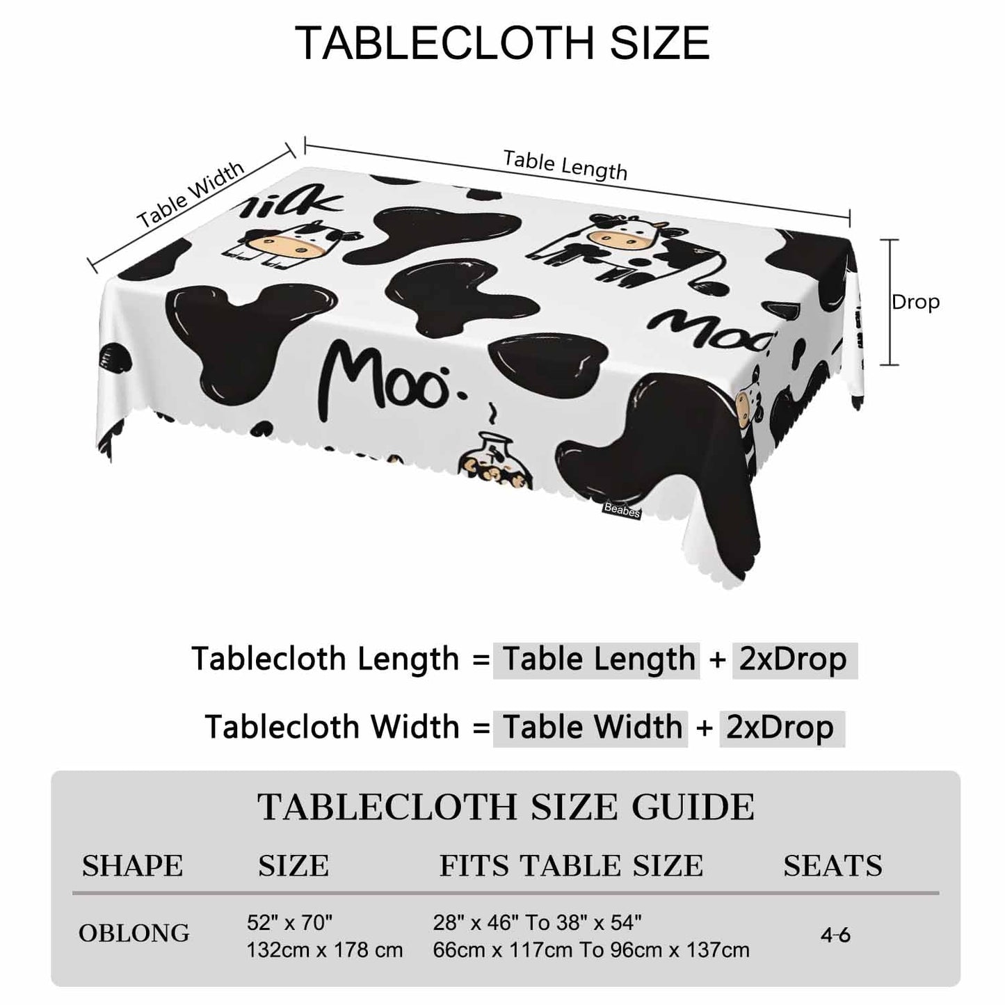 Beabes Cow Cute Table Covers Farm Milk Cattle Heavy Weight Tablecloth Cow Print Picnic Table Cloth for Kitchen Dinning Tabletop Outdoor BBQ Buffet Rectangle 52x70 Inch