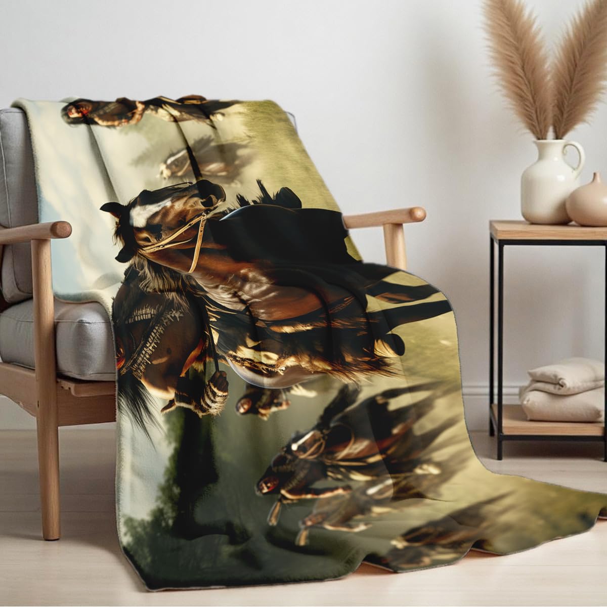 HUNXIAOJ Native American Blankets for Men Indian Print Blankets and Throws for Couch Bed Room Home Western Decor Flannel Throws Queen Size Native American Indian Gifts (49"x59")