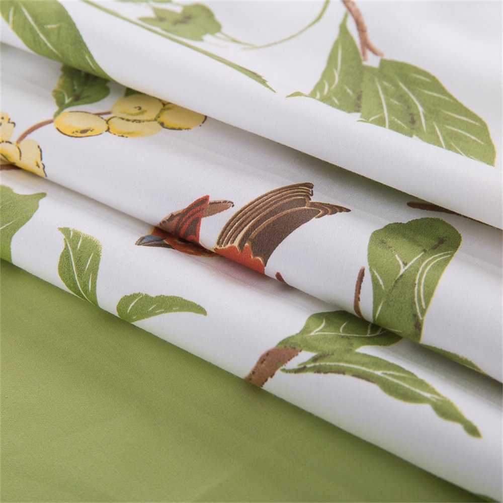 Brandream Duvet Cover Set King Size Pastoral Style 3 Piece Branches Birds Floral Print Classy Luxurious Farmhouse Bedding, Green