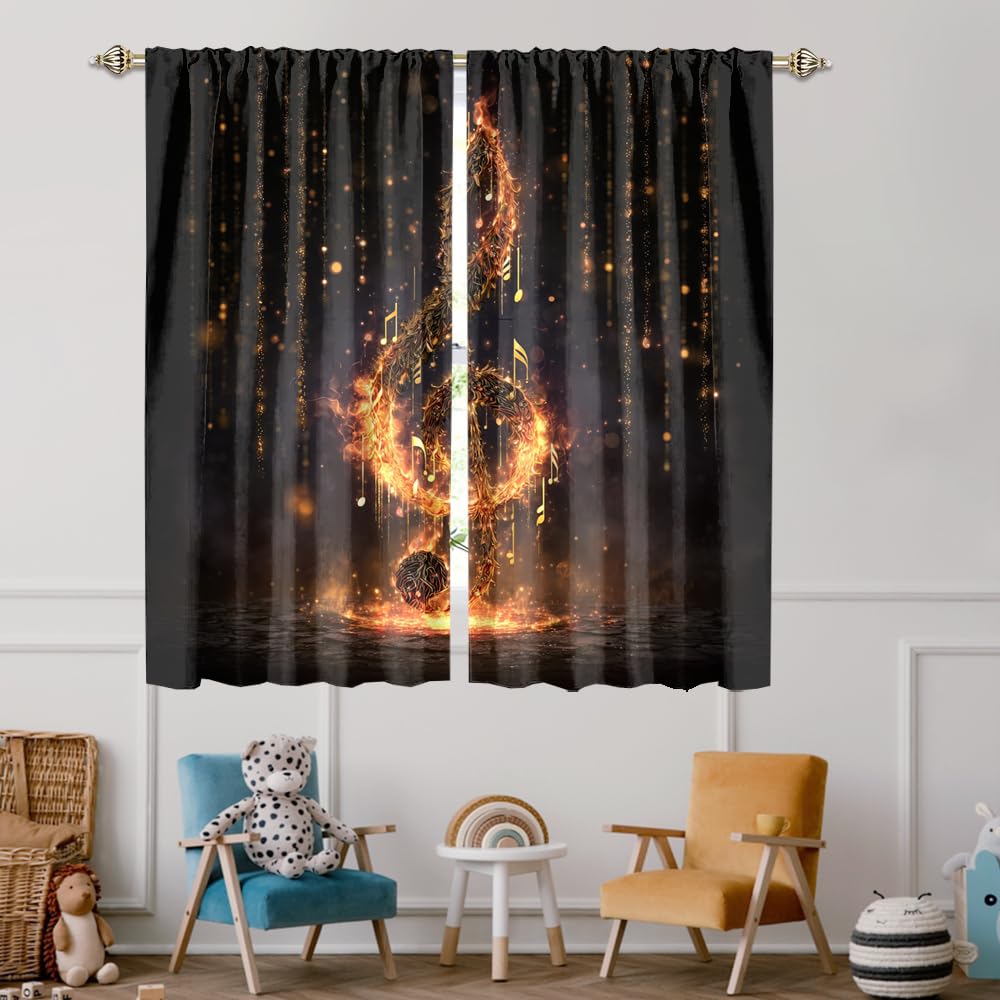 XSUPFLYM Vintage Elegant Music Note Blackout Curtain for Living Room Modern Retro Mid Century Musical Theme Notes Print Thermal Insulated Curtain for Bedroom 2 Panels Each