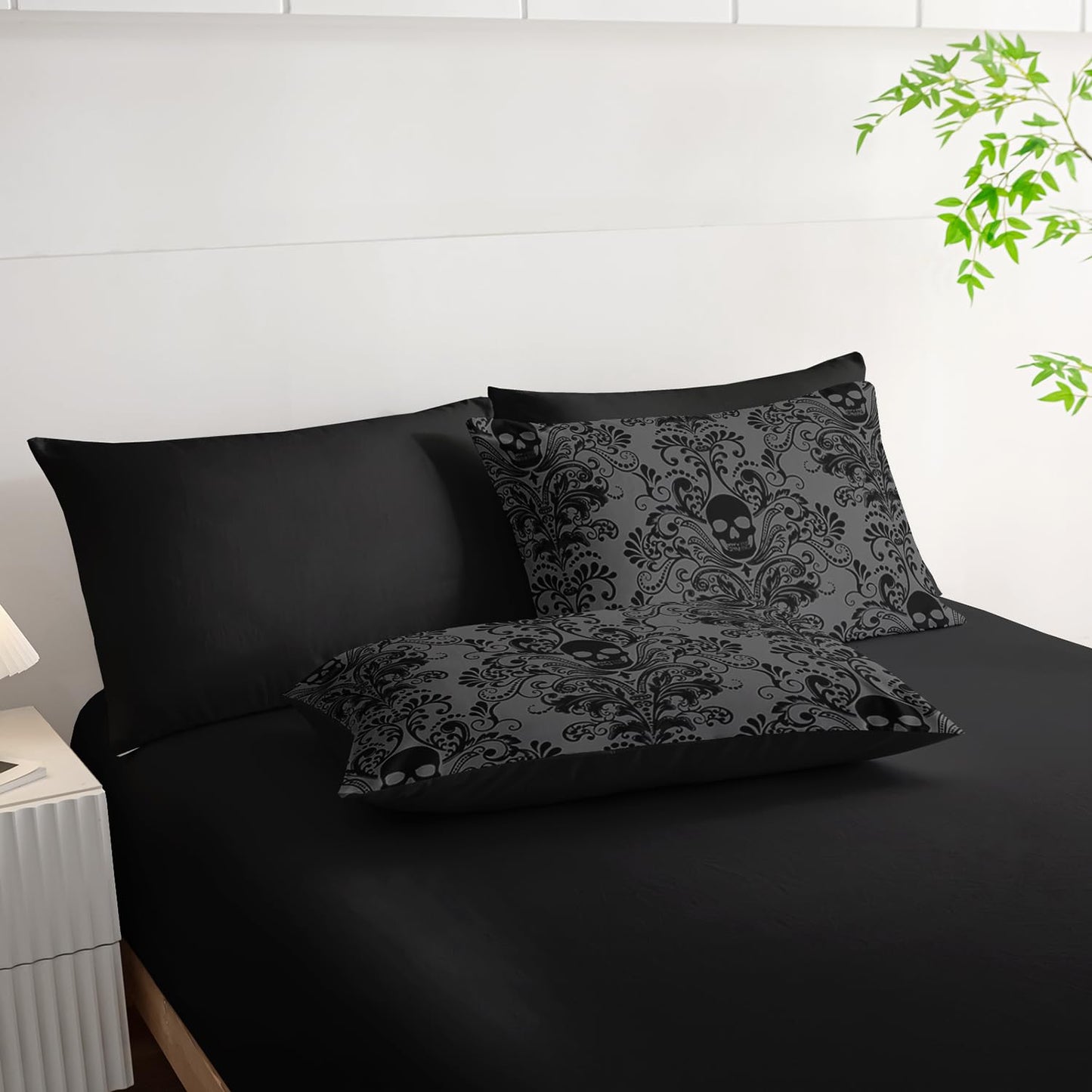 Tuzaovy Black Skull Comforter Set 7 Piece Twin Size Bed in A Bag,Goth Bedding for Room Decor,Soft Western Comforter Boho Hippie Bedding with Fitted Sheet,Flat Sheet, Pillowcases & Shams