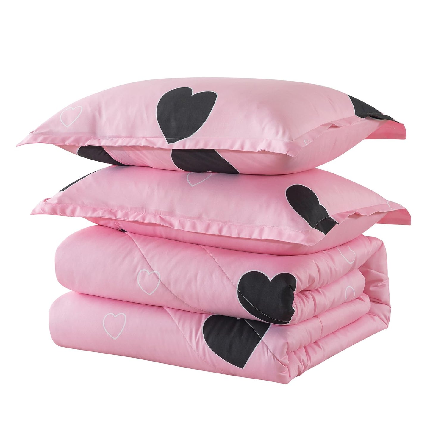 Caressma Girls Pink Comforter Set Twin Size - Blush Pink Cute Love Heart Print Comforter Bedding Set for All Seasons, Geometric Soft Microfiber Comforter Set with Pillowsham