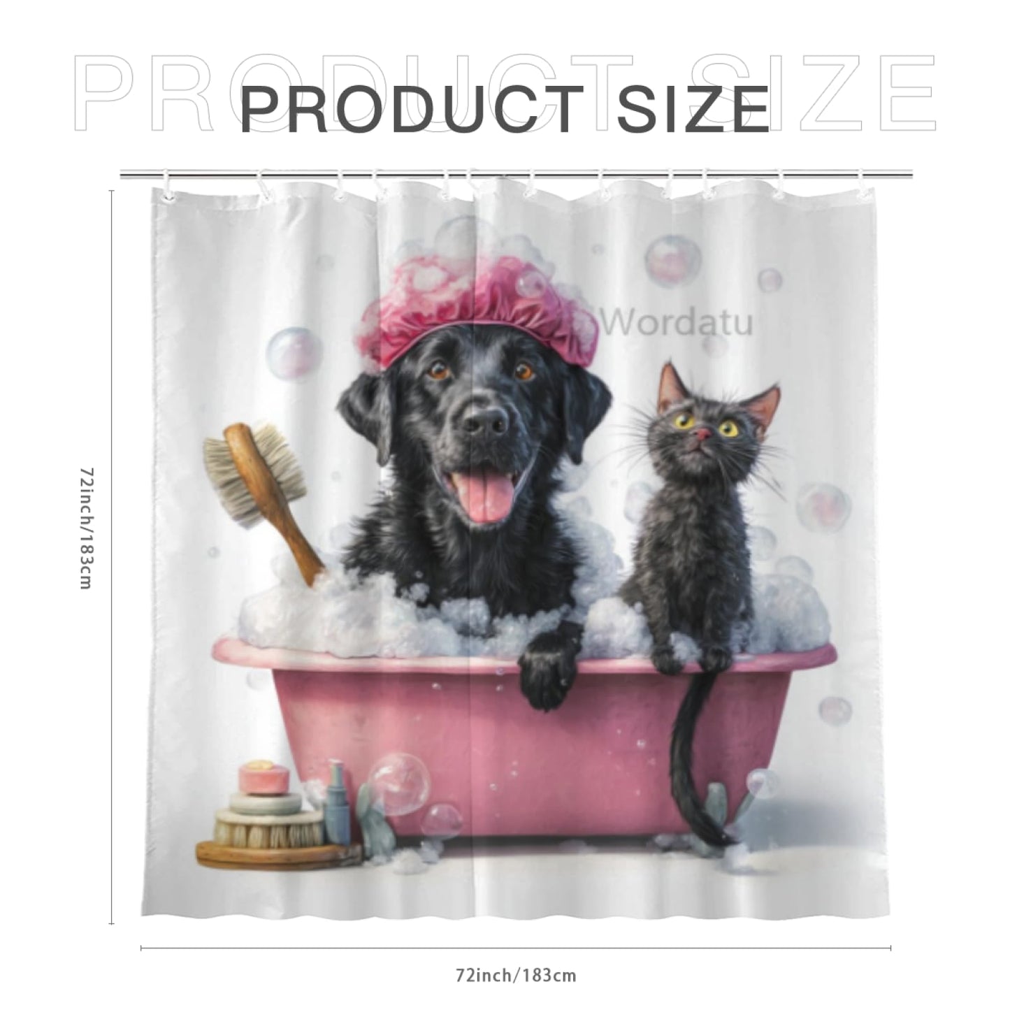 Wordatu Funny Black Labrador Dog Shower Curtain Decor Fabric Bathroom Curtains, Kids Children Cartoon Waterproof 72x72 inch with 12 Hooks