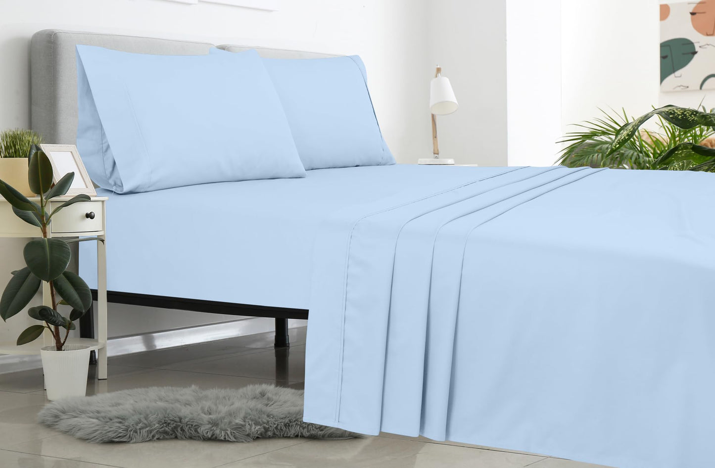 Royale Linens King Flat Sheet - Ultra Soft Brushed 1800 Microfiber Flat Sheets Only - Wrinkle Free & Stain Resistant - Hotel Quality Top Sheet for Bed (King, Lake Blue)