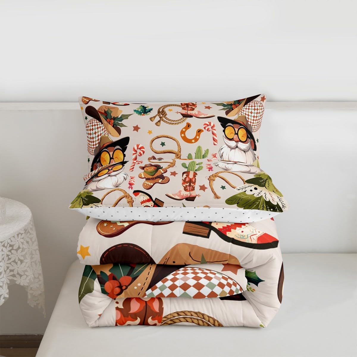 Feelyou Western Kids Comforter Set Full Size Merry Christmas Bedding Set Cowgirl Floral Duvet Quilt for Kids Boys Girls Bedroom Western Cowboy Boots Decor Wild West Cactus Flower Ultra Soft Breathable