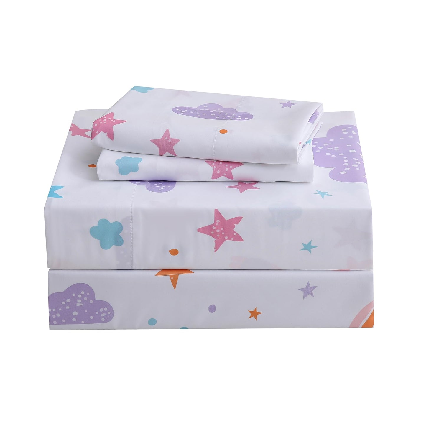 Ocharo Twin Size Rainbow Sheets Set for Girls-Kids 3 Pieces Rainbow Twin Bed Sheets - Deep Pocket Wrinkle Free,Breathable Stars Printed Bedding Sets for Toddlers,Purple Pink