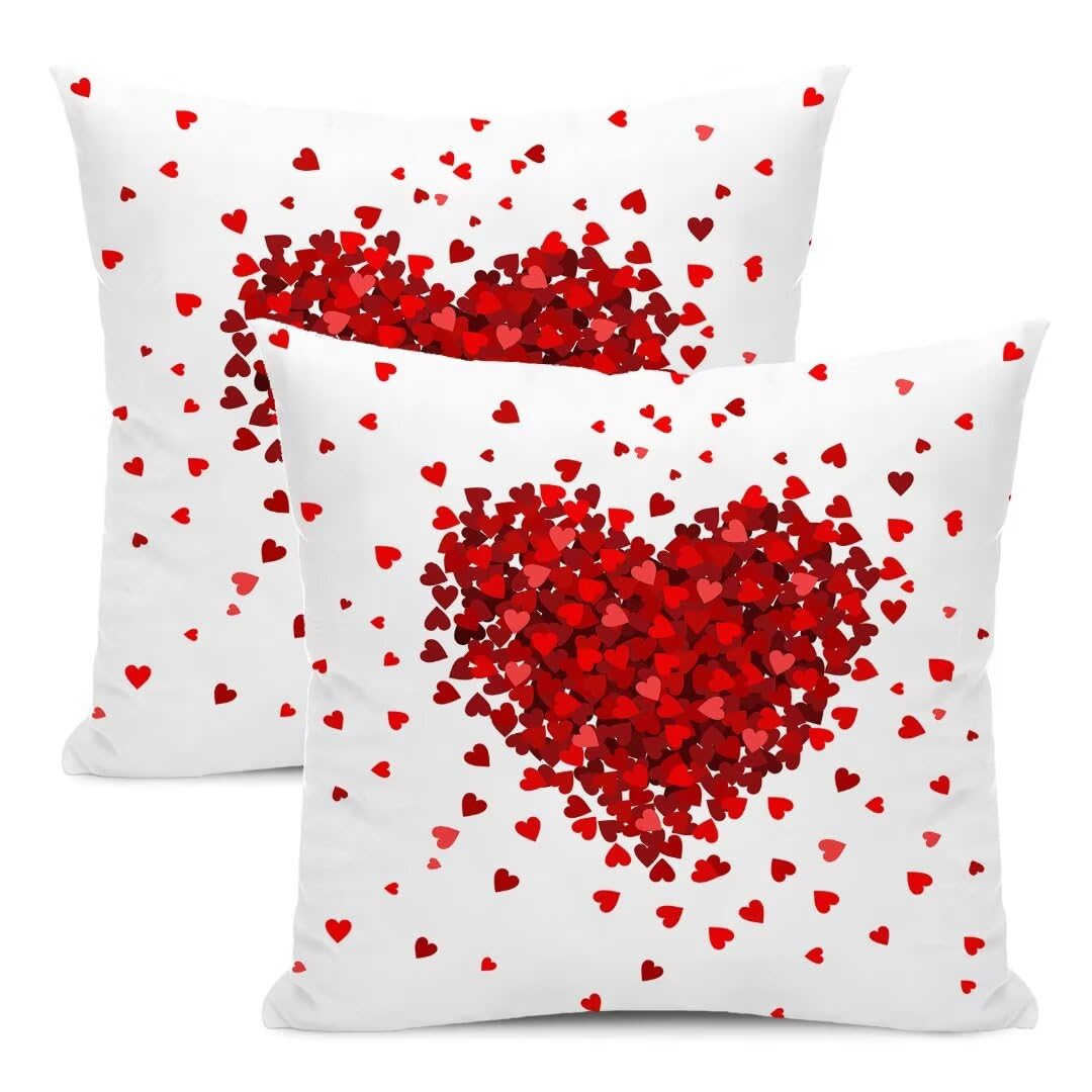 AEIOAE Valentine Pillow Covers 24 x 24 Inch Set of 2, Happy Valentines Day Throw Pillows Farmhouse Cotton Red Heart Pillow Case for Sofa Bedroom Living Room Indoor Outdoor
