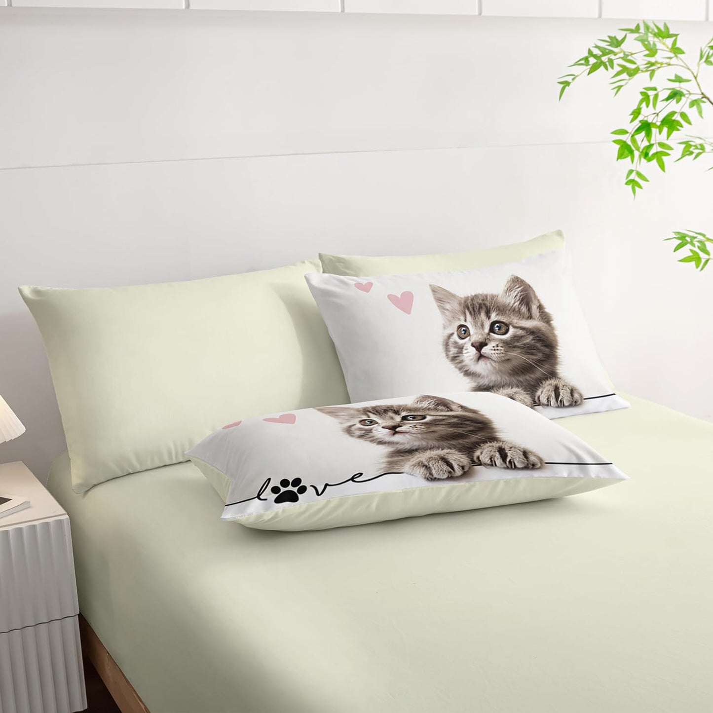 AILONEN 3D Kids Kawaii Cat Comforter Set Twin Size,7-Piece Fuzzy Ball Kitten Bed in a Bag,Cute Pet Cat Lover Comforter & Fitted Sheet with Flat Sheet & 2 Pillowcases,2 Pillow Cases for Bedroom,Soft
