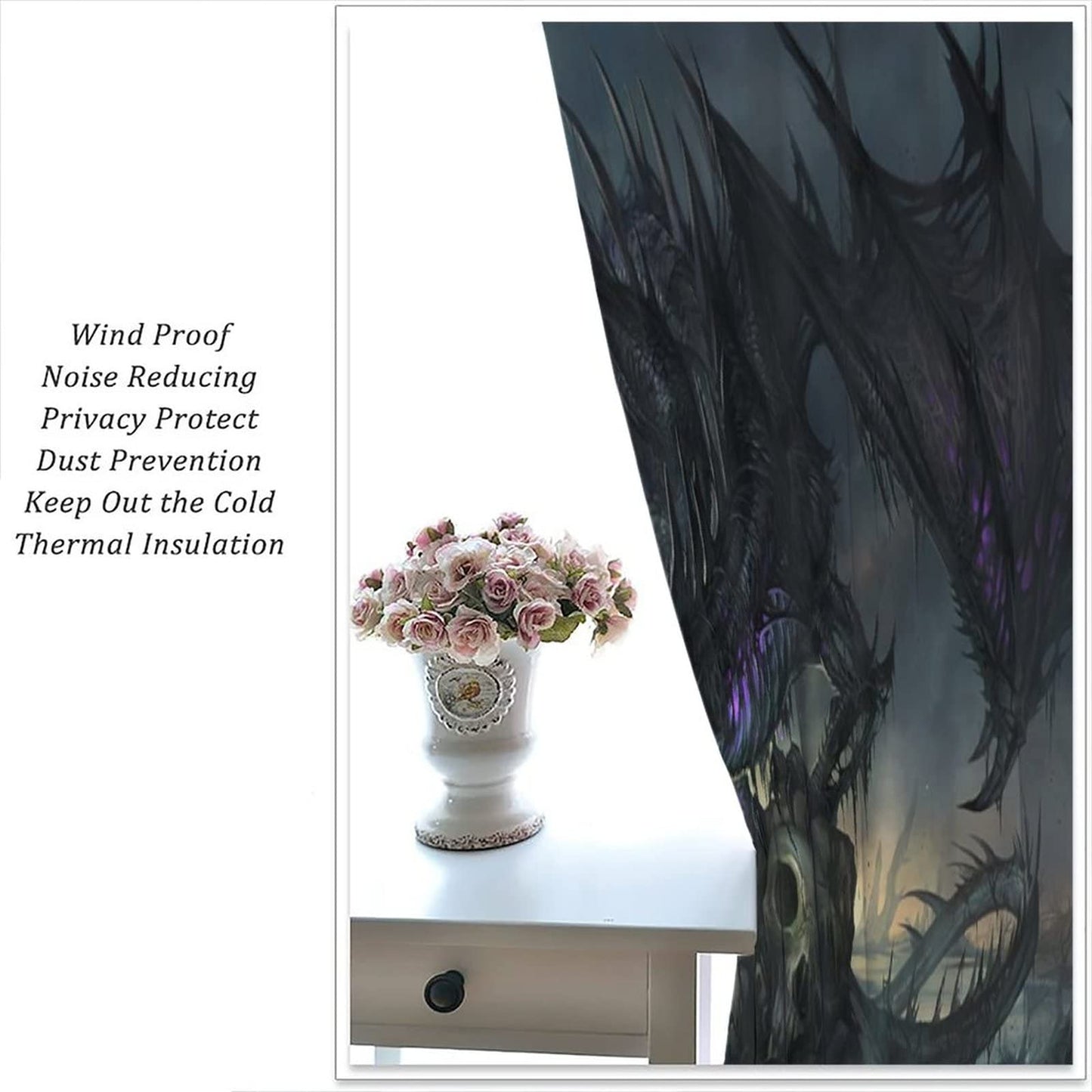 Game Room Curtain Black Dragon Curtain Skeleton Gothic Decoration Window Treatments Fantasy Dream Theme Blackout Window Curtain Rod Pocket Window Curtain Drapes for Living Room Bedroom 42x45in