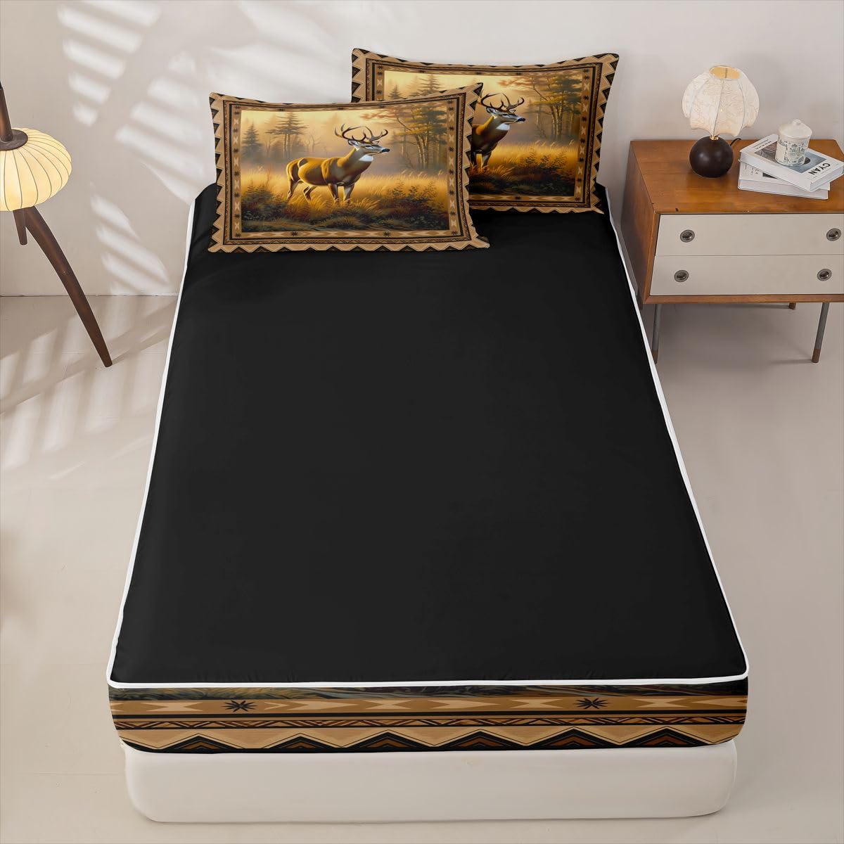 Feelyou Deer Zipper Bedding Twin Deer Hunting Zipper Bedding Sets for Kids Boys Girls Western Farmhouse Comforter Set with Fitted Sheet and 2 Pillowcases Bedroom Decor