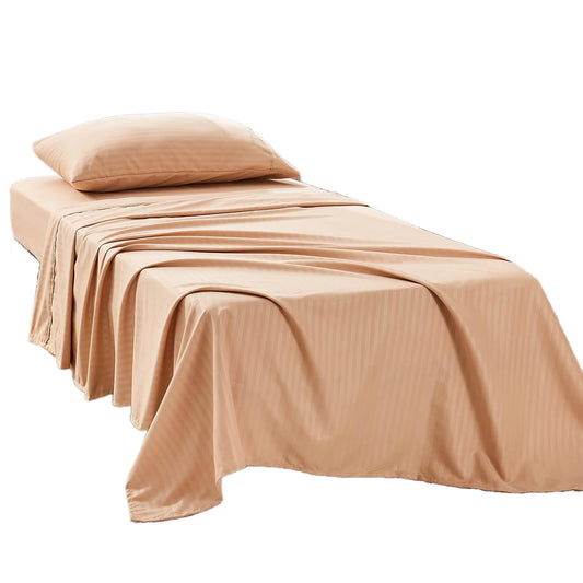 Kingnex Striped 30x75 Cot Size RV Bunk Sheets Set for Narrow Twin Bed Soft Brushed 1800 Microfiber 3 Piece Bedding Set Includes 1 Fitted Sheet 1 Flat Sheet 1 Pillowcase Beige