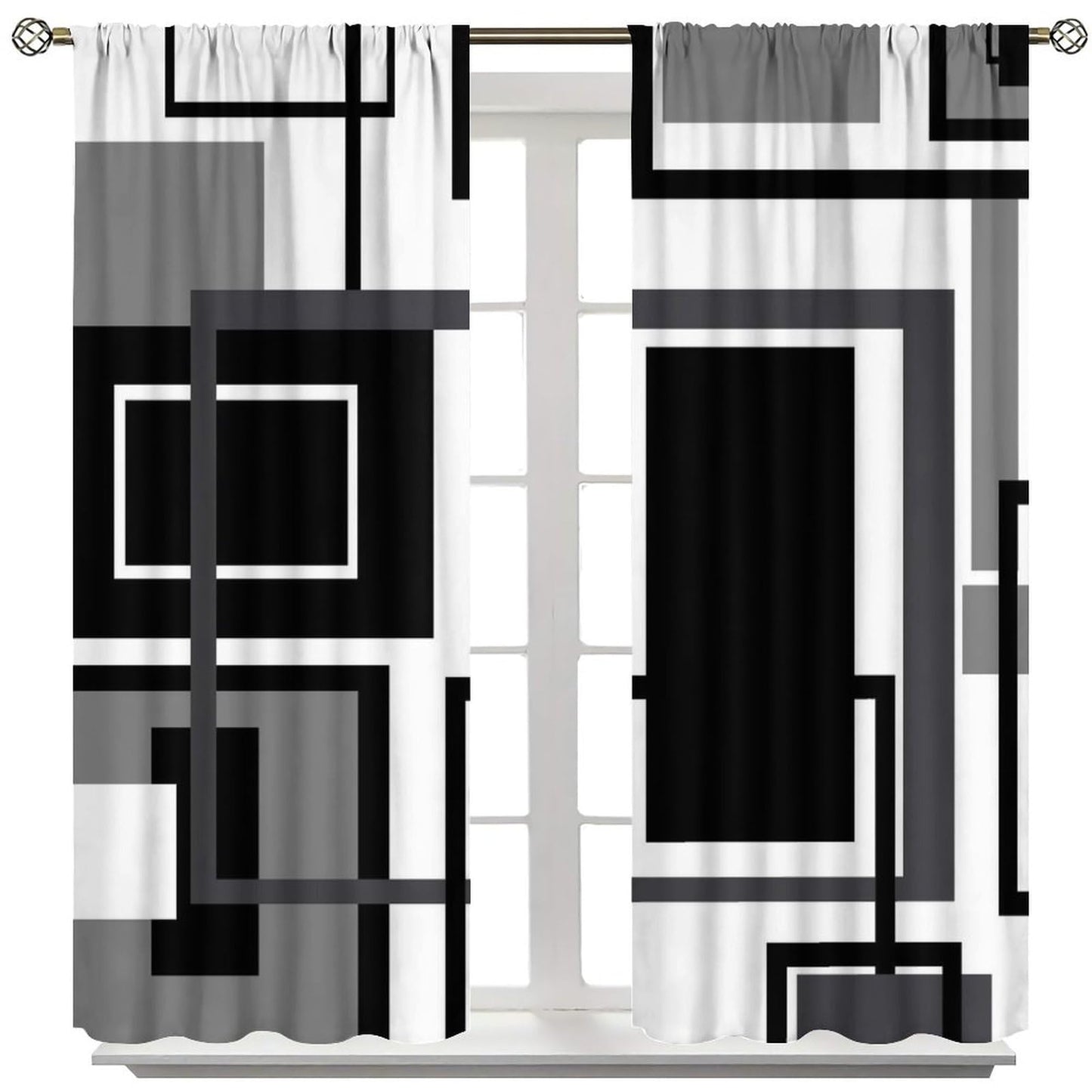 Black and White Curtains Modern Geometric Gray Abstract Black and Grey Blackout Rod Pocket Curtains for Bedroom Living Room Kitchen Decor Thermal Insulated Window Drapes 2 Panel Set 42x45 Inch