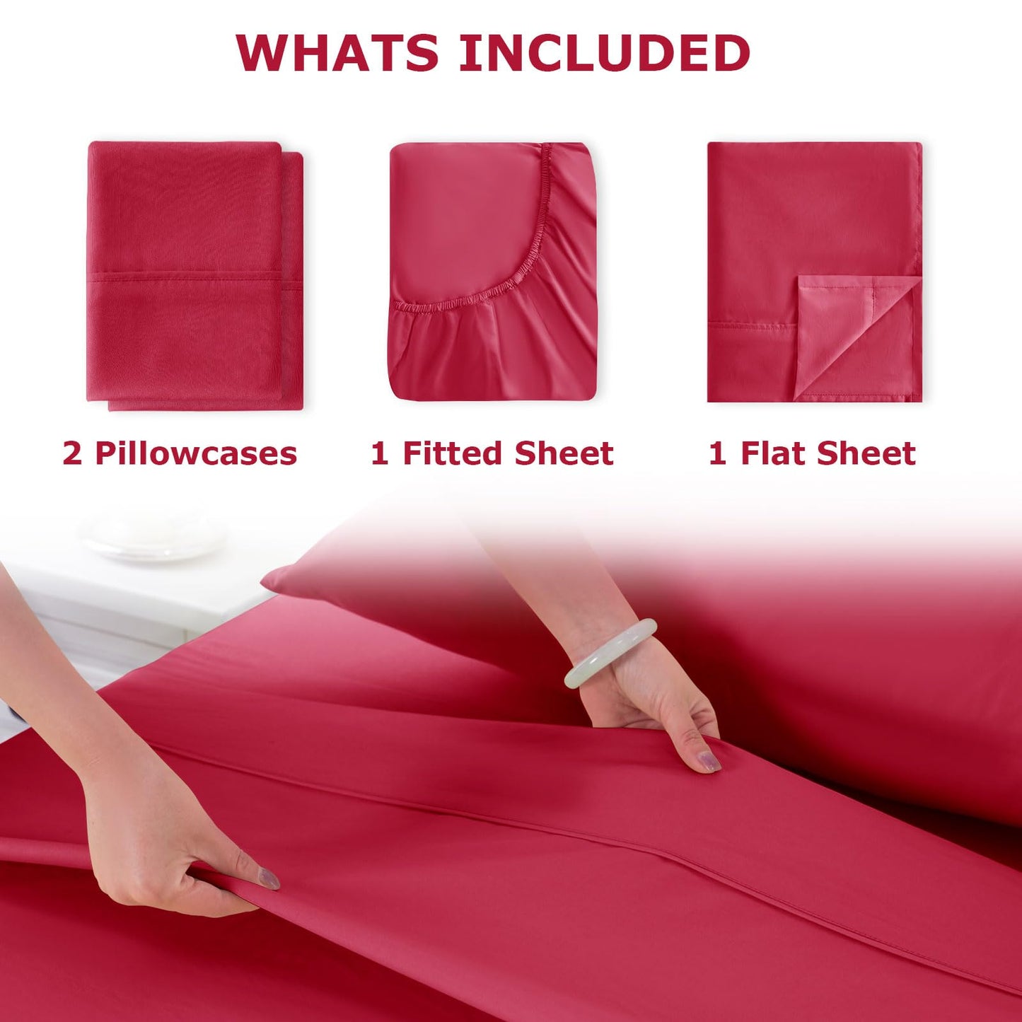 Homilay Queen Size Bed Sheet Set - 4 Piece Soft Microfiber Sheets with Deep Pockets, Cooling Technology, and Wrinkle-Free Pillowcase. Hotel-Quality, Durable Bedding, Viva Magenta