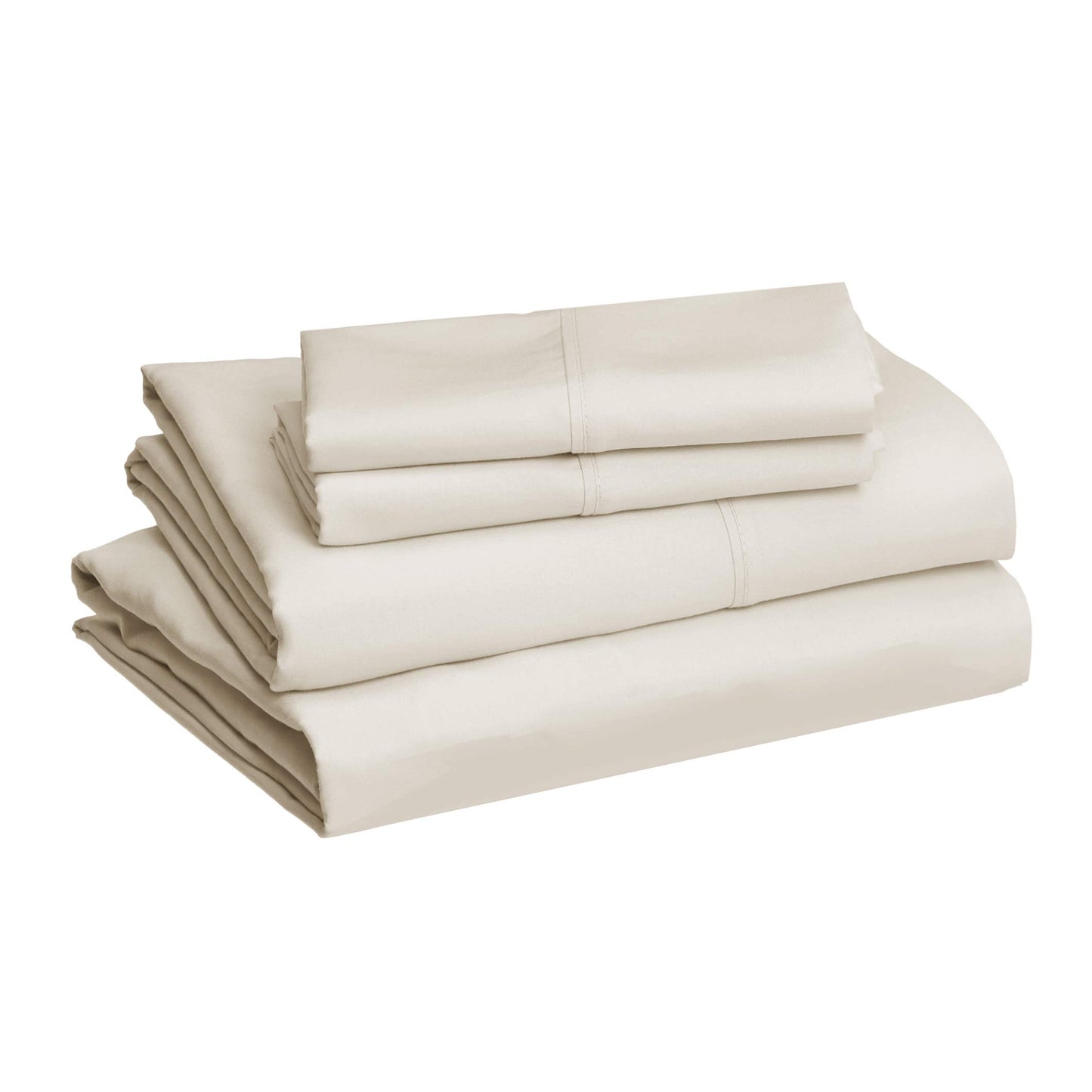 Amazon Basics Lightweight, Wrinkle-Free, Breathable Microfiber 4-Piece Bed Sheet Set with 14-Inch Deep Pockets, Full, Beige, Solid