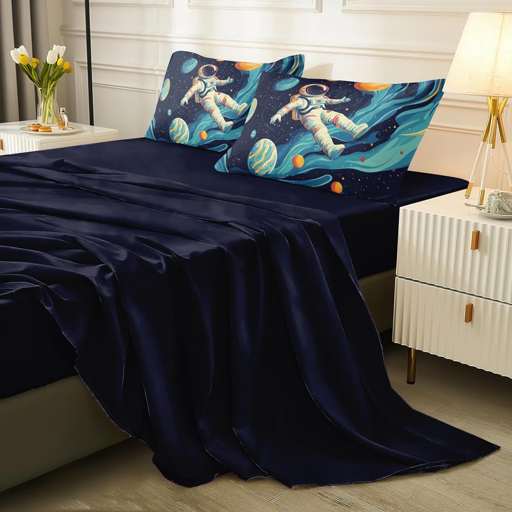 RUPSLO Space Astronaut Comforter Set Twin,Boys Twin Space Bedding Set 5 Pieces,Twin Comforter Set for Kids,Galaxy Comforter with Astronaut Patterns