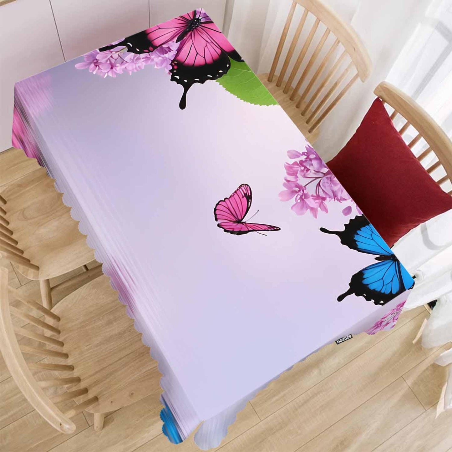 Beabes Butterfly Kitchen Tablecloth Nature Flowers Butterflies Indoor Outdoor Table Cover Anti-Oil Table Cloths for Wedding Banquet Dinner Tablecloths, 52x70 Inch(4-6 Seats) Blue Purple