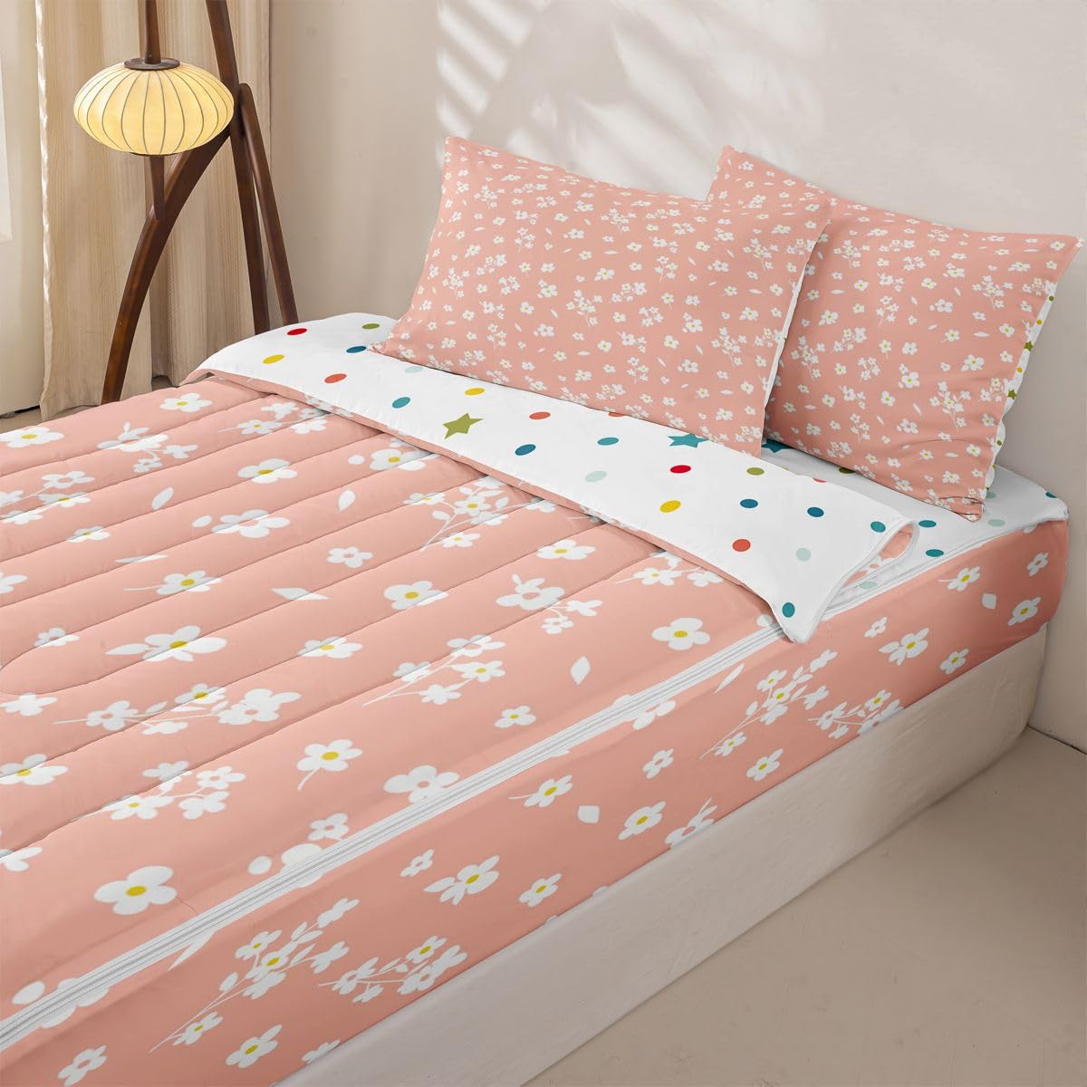 Feelyou White Yellow Orange Flower Zipper Bedding Twin Botanical Zipper Bedding Sets for Kids Boys Girls Bohemian Wildflower Comforter Set with Fitted Sheet and 2 Pillowcases Bedroom Decor