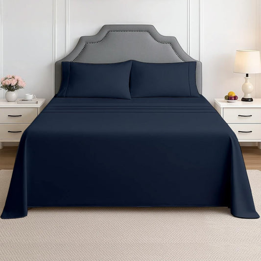 King Sheet Set - 4 Piece Ultra Soft Brushed Microfiber Bed Sheets - 15" Deep Pockets, Wrinkle-Free & Breathable for a Secure Fit Sheets & Pillowcases (King, Navy Blue)