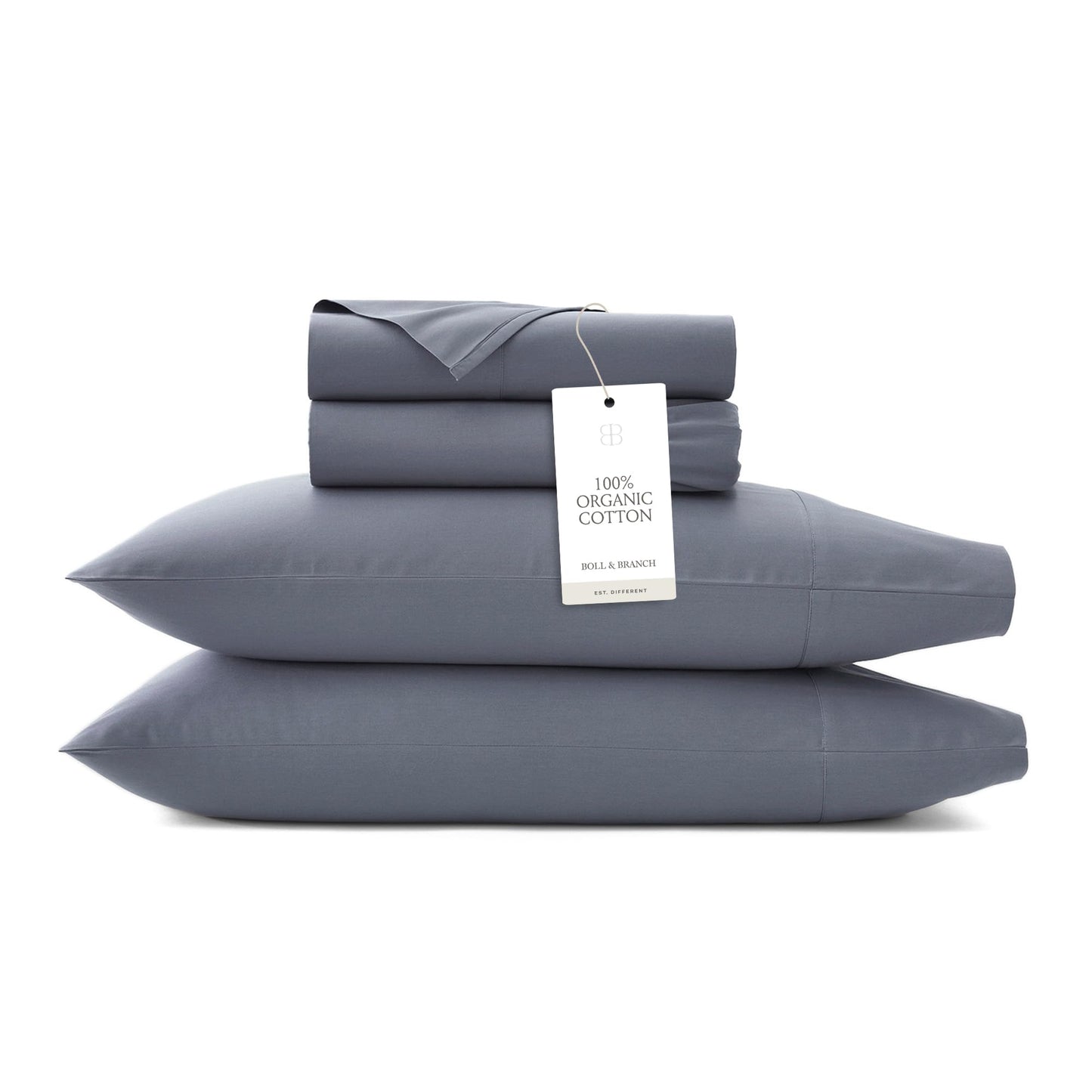 BOLL & BRANCH Signature Hemmed Sheet Set - Full, Mineral - Luxury 100% Organic Cotton - Includes 1 Flat, 1 Fitted, 2 Pillowcases - Buttery Soft