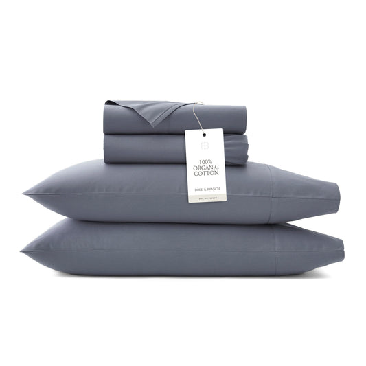 BOLL & BRANCH Signature Hemmed Sheet Set - Full, Mineral - Luxury 100% Organic Cotton - Includes 1 Flat, 1 Fitted, 2 Pillowcases - Buttery Soft