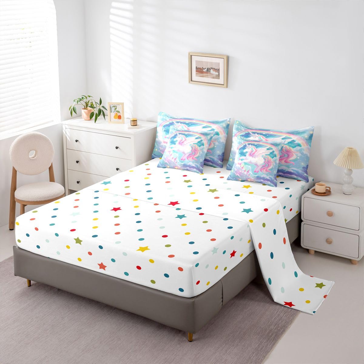 Feelyou Pink Unicorn Twin Comforter Set with Sheets for Kids Boys Girls Rainbow 7 Pieces Bedding Set Princess Decor Bed in a Bag Cute Animal Room Decor Soft Lightweight Microfiber