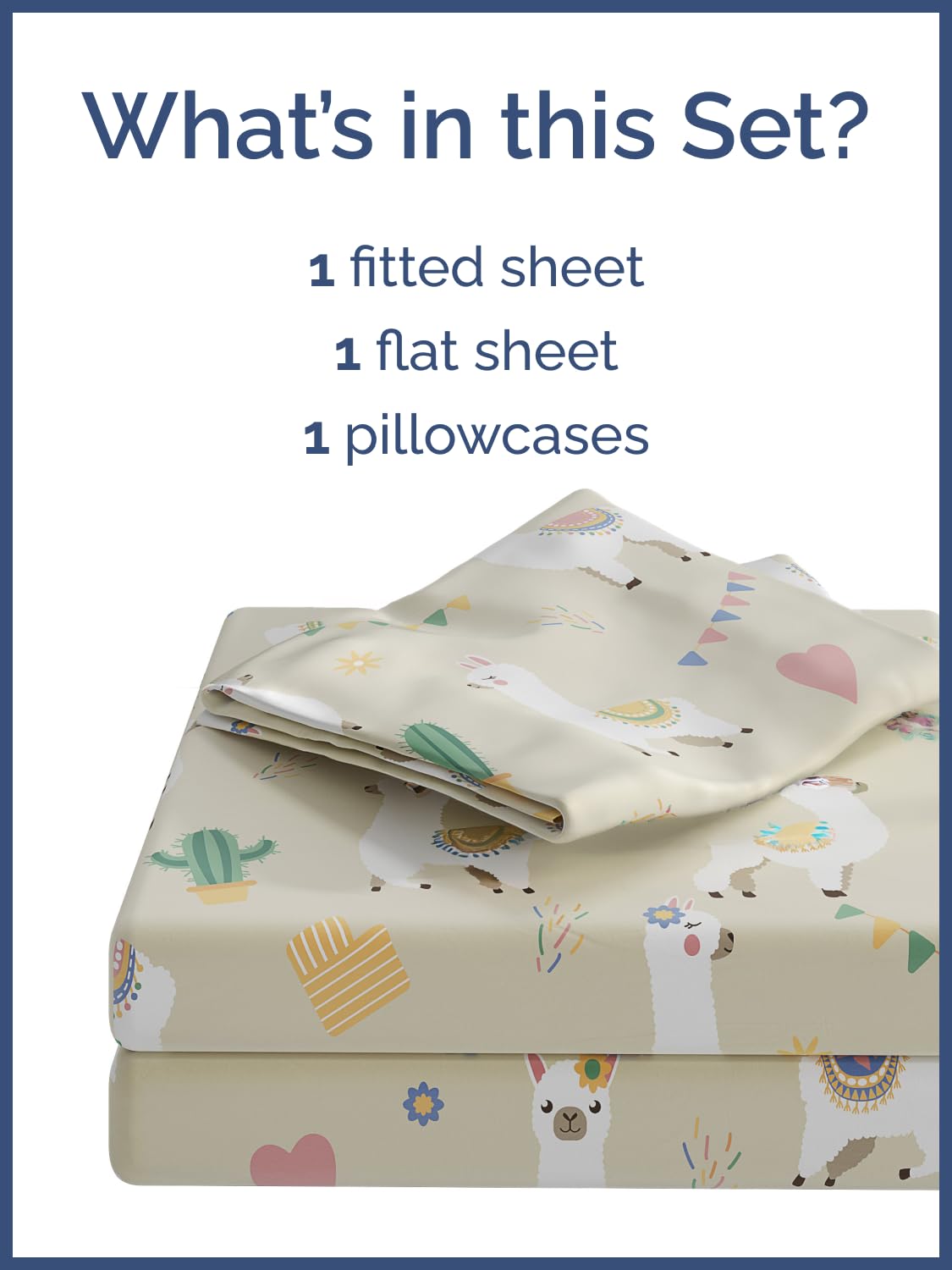 Kids Twin Size Bed Sheet Set - 3 Piece Kids Loft Bed Sheets - Llama Alpaca Cactus Themed Bedding - Soft, Cute - Breathable and Machine Washable - Cute Animal Bed Set for Boys, Girls, Teens & Toddlers