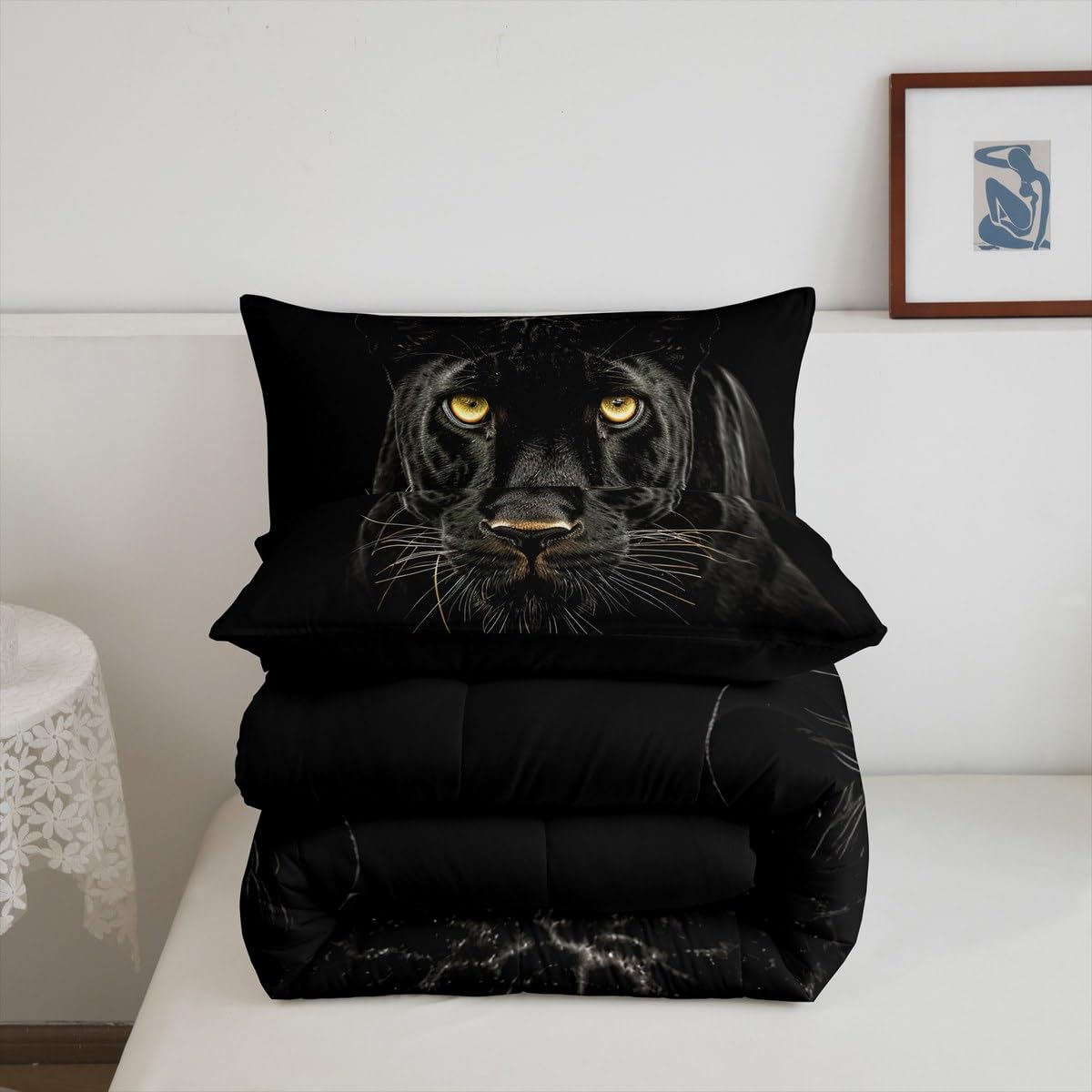 Manfei Black African Cheetah Comforter Set,Leopard Print Bedding Set Kids Teens Modern Decor,Wildlife Animal Comforter with 1 Pillowcase for All Seasons,Twin