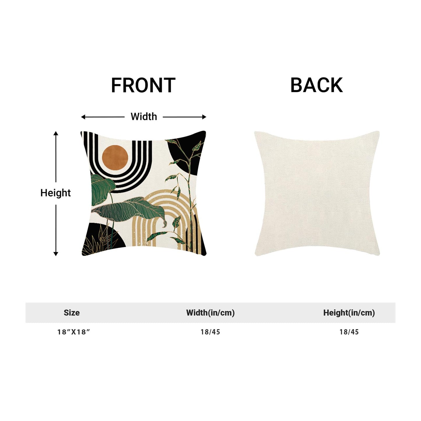 BETGINY Black Green Orange Boho Pillow Covers 18x18 Inch 2 Pcs,Tropical Leaf Summer Outdoor Decorative Throw Pillows,Mid Century Abstract Farmhouse Decor Pillowcase Linen Cushion Cover for Couch Sofa