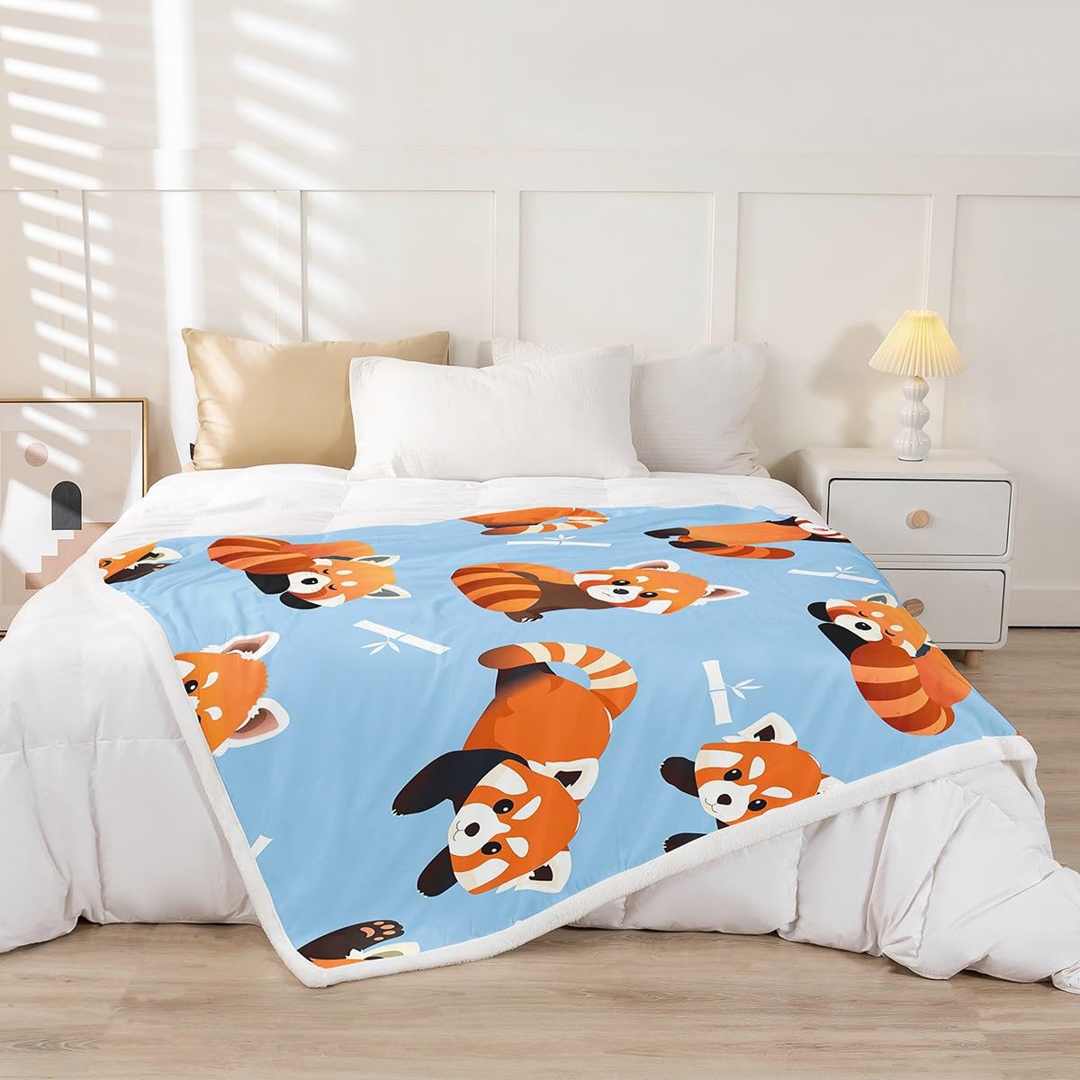 Feelyou Red Panda Fuzzy Throw Blanket Cute Animal Pattern Blanket for Kids Boys Girls Cartoon Panda Printed Fleece Blankets Wildlife Style Plush Blankets 50" x 60"