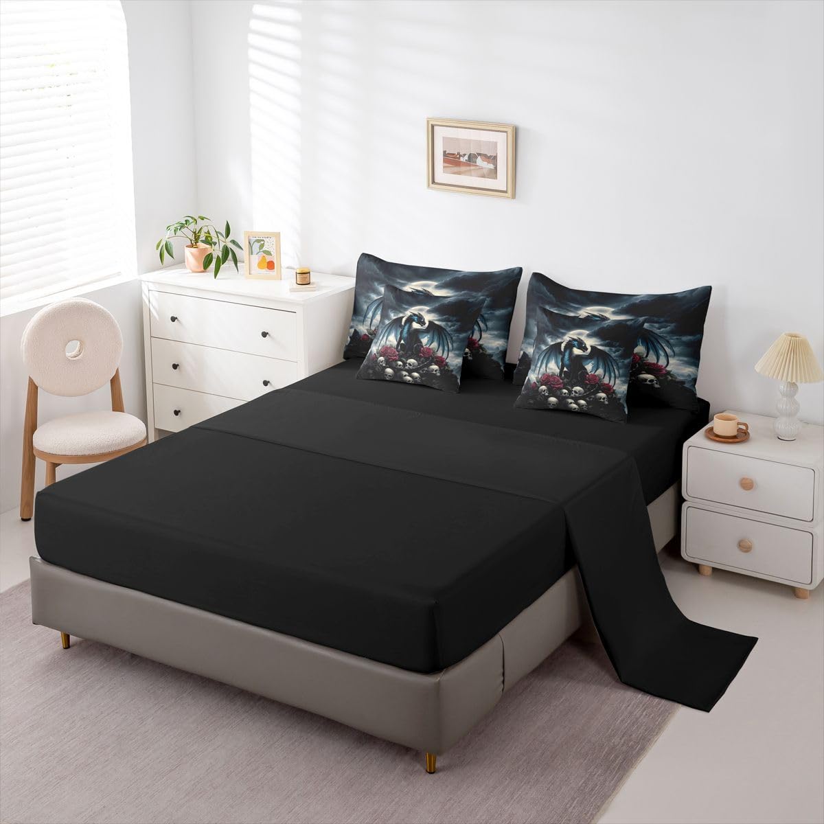 Feelyou Dragon Twin Comforter Set with Sheets for Kids Boys Girls Dragon Stuff 7 Pieces Bedding Set Wild Life Bed in a Bag Magic Wildlife Room Decor Blackish Soft Lightweight Microfiber