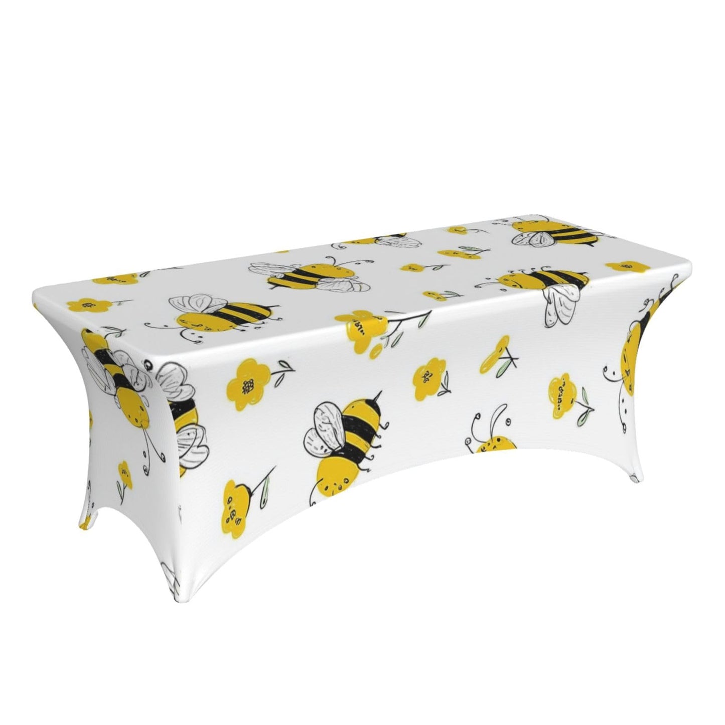 HSYOYO Yellow Bees Flowers Fitted Tablecloths for 6 Foot Rectangle Tables Stretch Table Cover Indoor Outdoor Rectangular Table Protector Decoration for Party Picnic Wedding