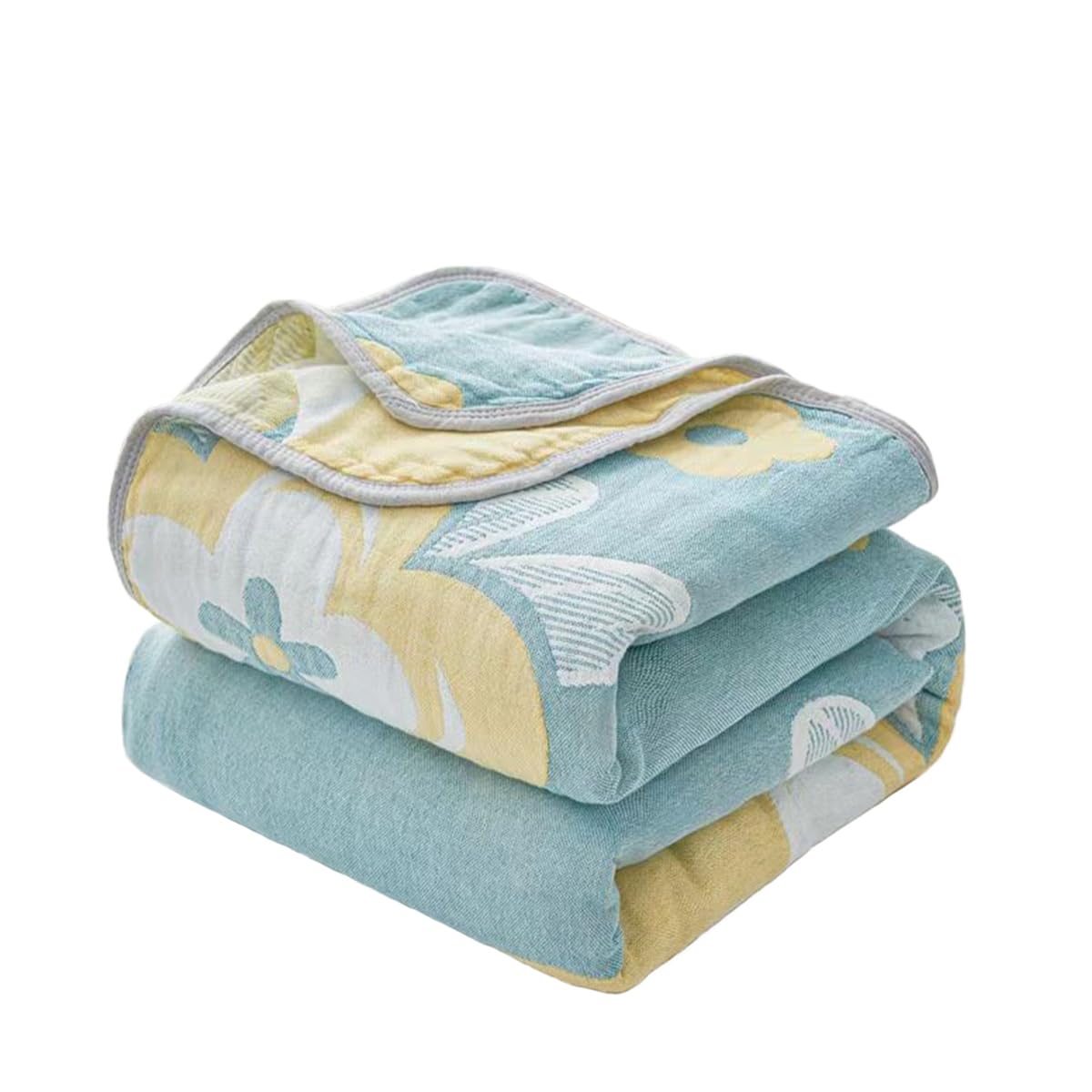 SANACYNA Muslin Blanket 100% Cotton 6-Layer Gauze King Floral Bed Blanket Lightweight Soft Breathable Blanket for Sofa Bed Coverlet Both Sides (Floral Blue, King 90 x 104 in)