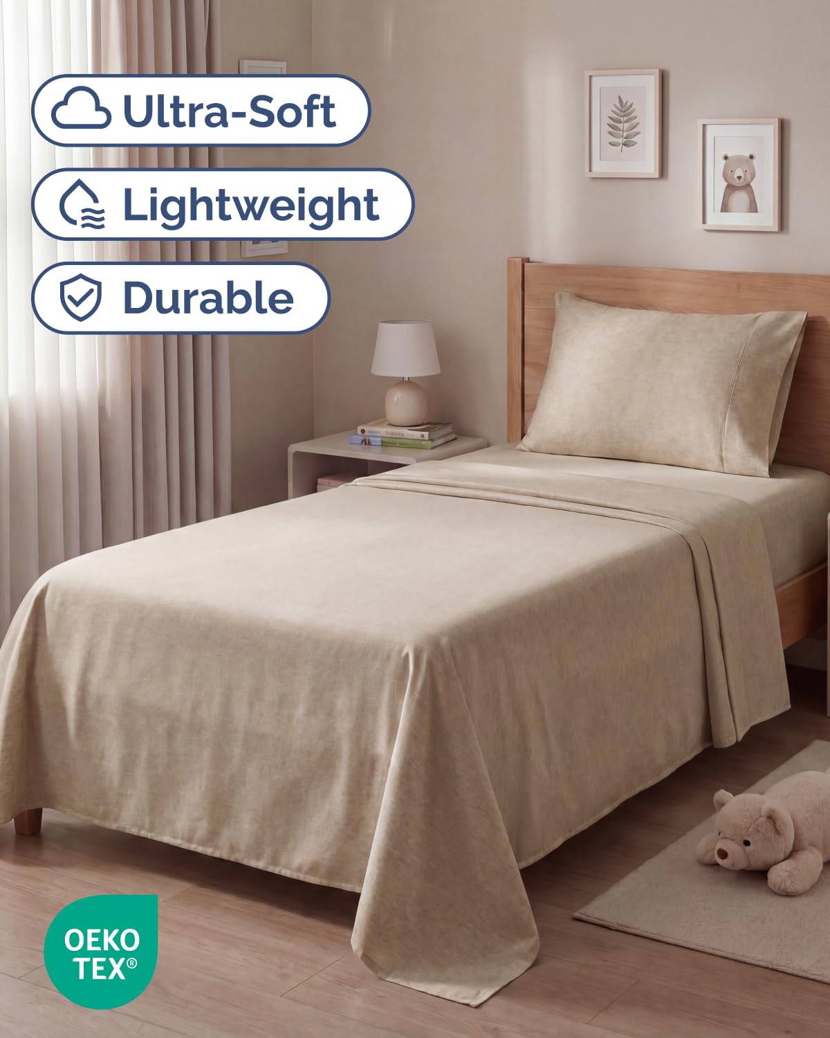 Twin Size 3 Piece Sheet Set - Comfy Breathable & Cooling Sheets - Hotel Luxury Bed Sheets for Women & Men - Deep Pockets, Easy-Fit, Soft & Wrinkle Free Sheets - Heathered Beige Oeko-Tex Bed Sheet Set