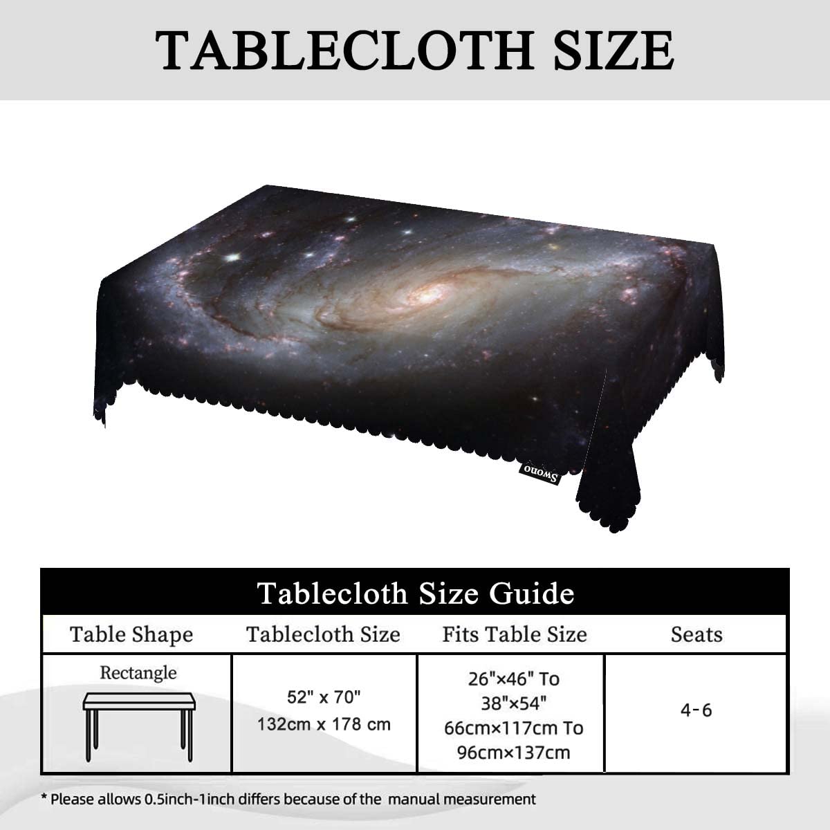 Swono Galaxy Universe Rectangle Tablecloth Spiral Stars Galaxy Space Table Cloth Dining Table Cover for Home Kitchen Restaurant Party Buffet Picnic Wedding, 52x70 Inch
