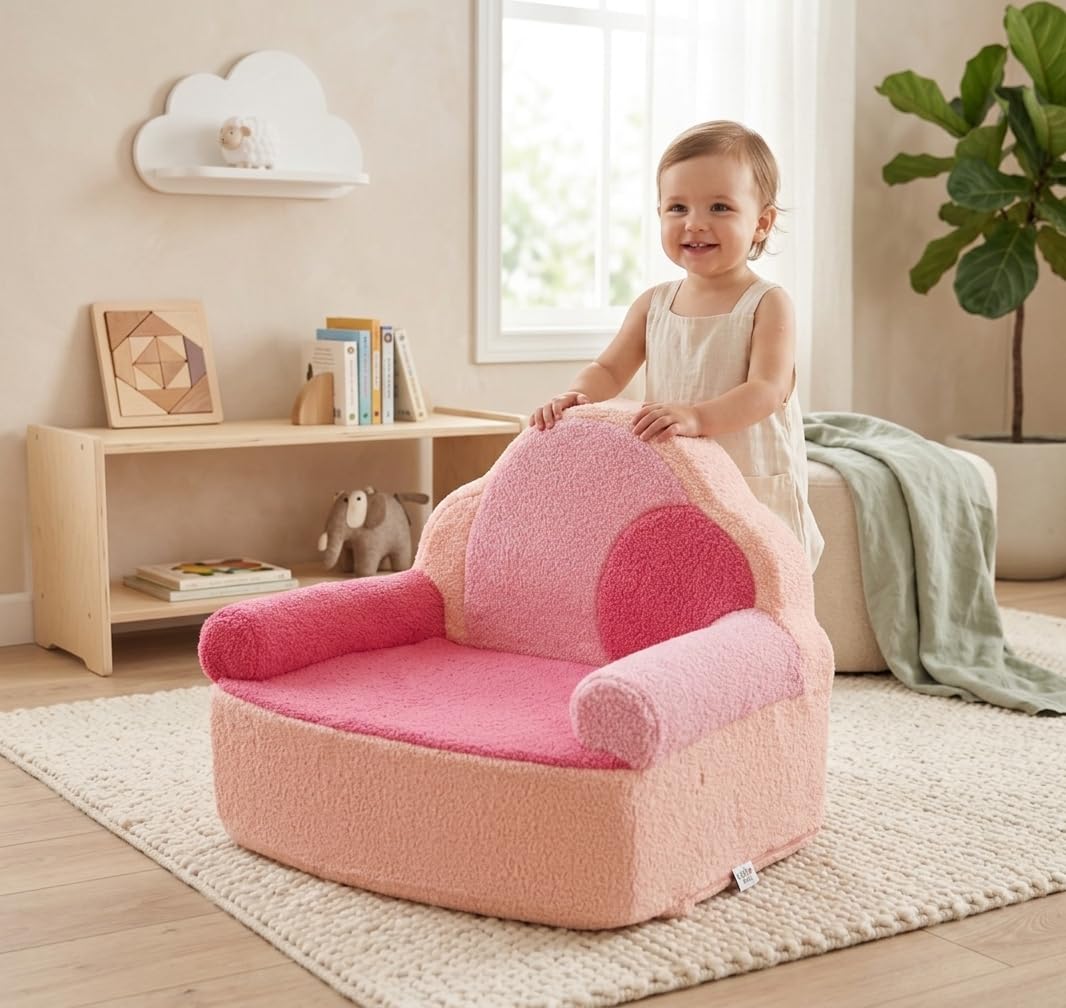 Luleko Kids Toddler Foam Chair | Cute Pink Soft Lounge Chair for Toddler Girls Ages 1–4 | Comfy Lightweight Reading Seat for Nursery, Bedroom & Playroom Décor