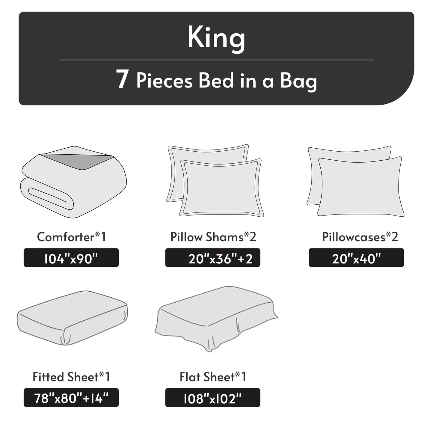 MUXHOMO 7 Pieces King Comforter Set, Reversible Bed in a Bag King Size, All Season Bedding Set with Comforter, Flat Sheet, Fitted Sheet, Pillowcases & Shams, Teal & Lake Blue