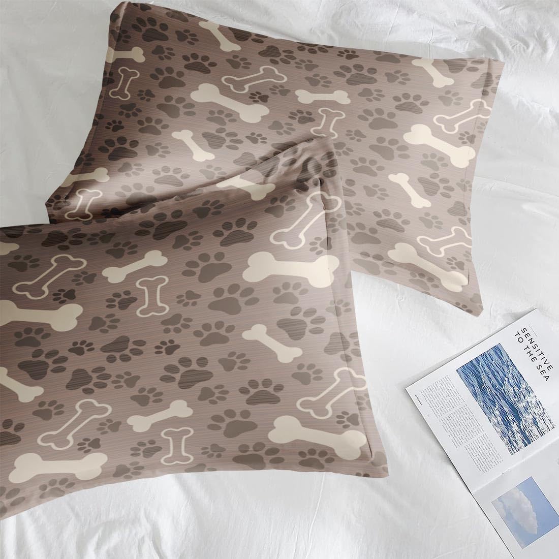 Pamnest Queen Size Bed Sheet Sets, Cute Dog Paw Animal Soft Microfiber 4 Pcs Bedding Sets for Kids and Adults Bedroom Bed Decor, Pet Puppy Bone Flat, Fitted Sheet and 2 Pillowcases