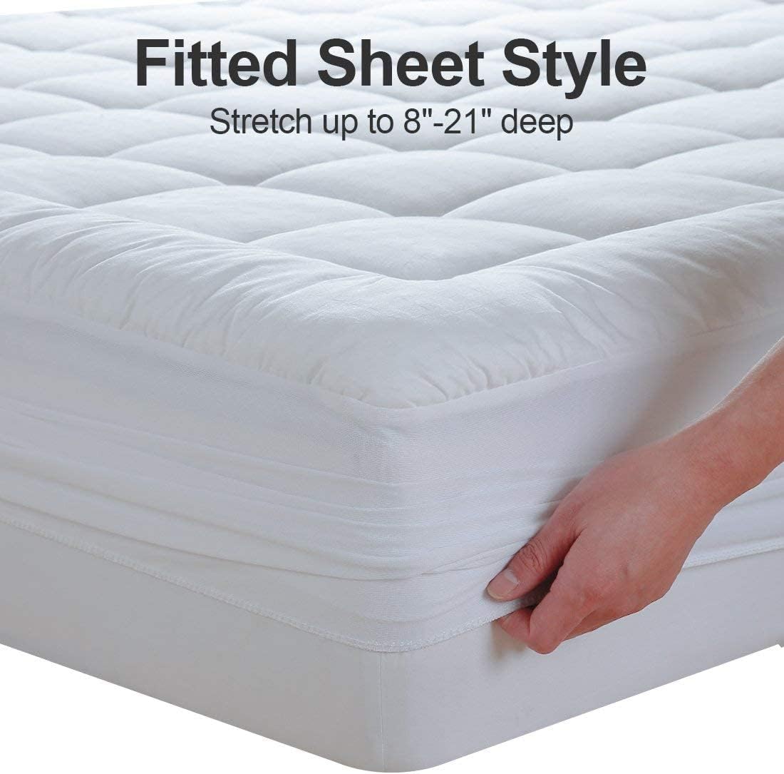 EASELAND Twin XL Mattress Pad Pillow Top Quilted Fitted Mattress Cover/Protector Extra Long Cotton Top 8-21" Deep Pocket Cooling Mattress Topper (39x80 Inches, White)