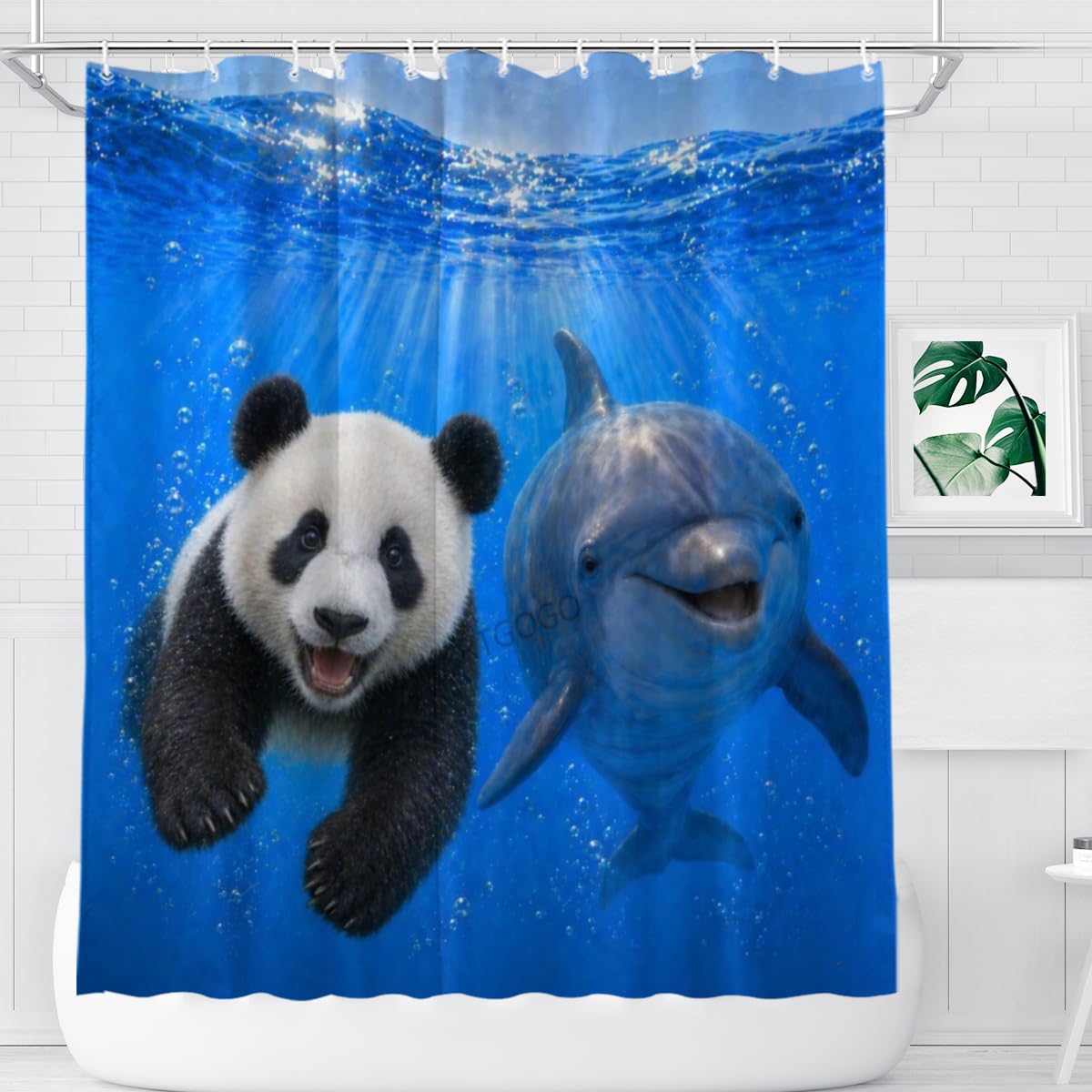 LFINKARTGOGO Ocean Panda Shower Curtain 72x72 with 12 Hooks Underwater Animal Dolphin Waterproof Washable Polyester Bath Curtain for Home Hotel Decor
