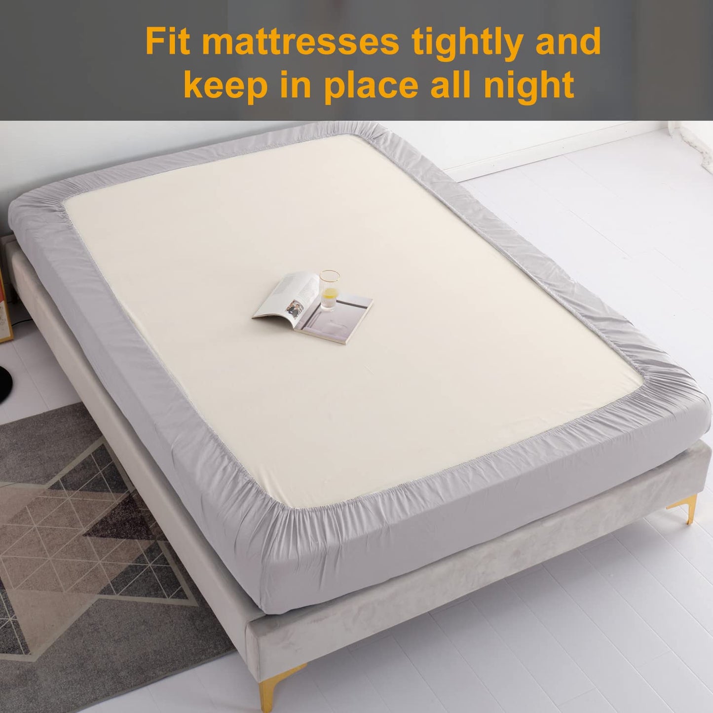 MILDLY Deep Pocket Fitted Sheet Only Queen Size 60"x80" 100% Long Staple Cotton Light Grey Pink Breathable Bottom Sheet Fits Up to 14" Deep Mattress