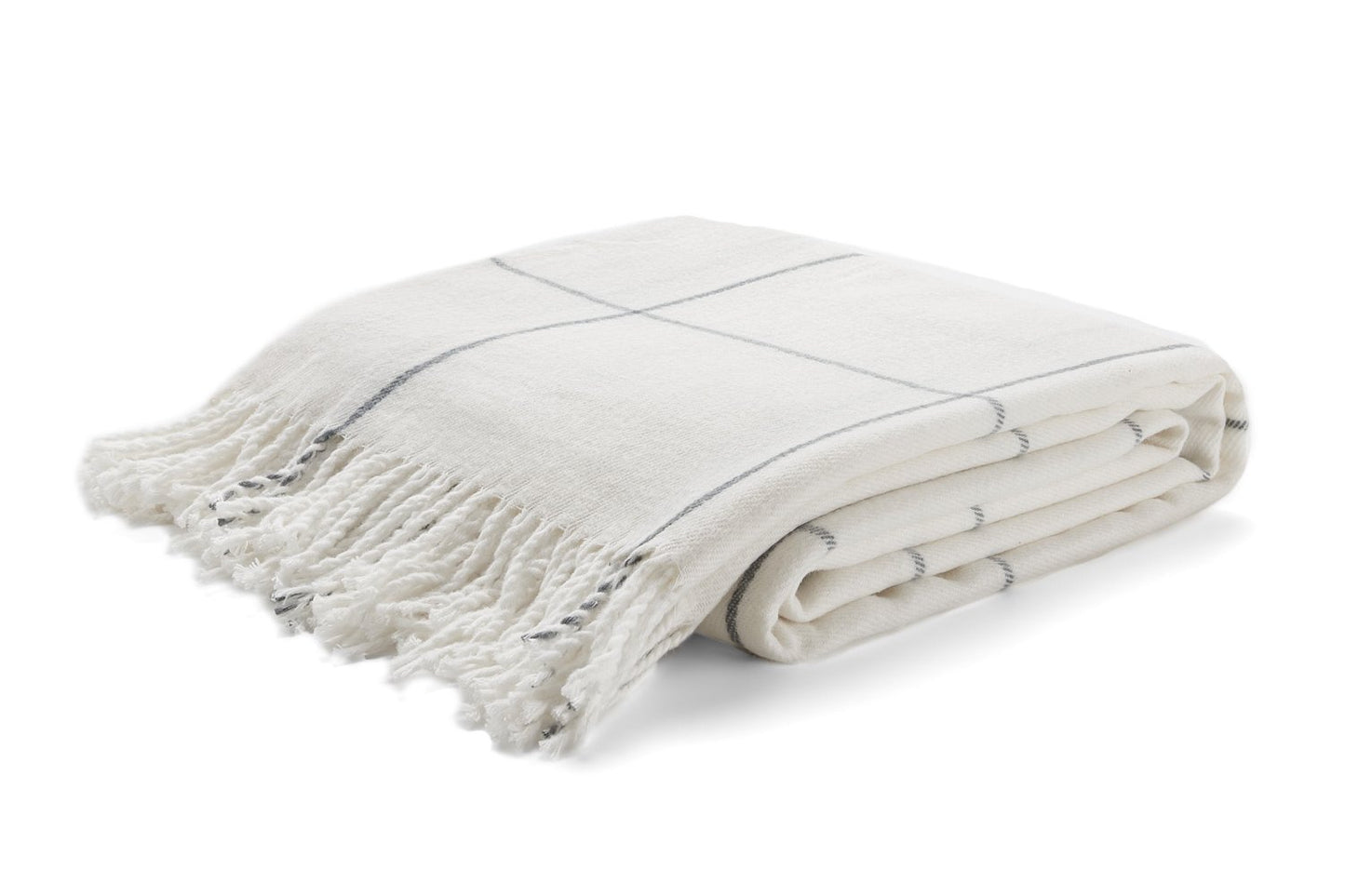 Arus Acrylic Highlands Collection Queen Size Tartan Plaid Design Throw Blanket Off-White, 60x80 inches