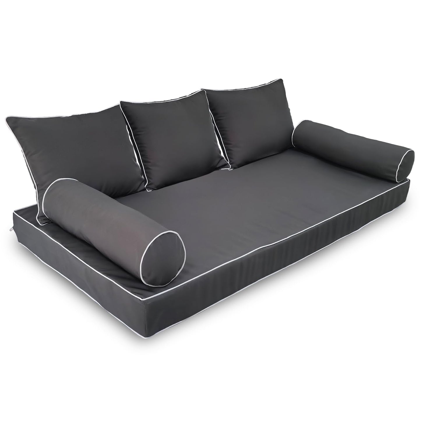 ZOALXZNT Twin Size Porch Swing Bed Cushion Cover,Waterproof Outdoor Twin Mattress Cover for Daybed,Outdoor Daybed Cushion Bolster Pillow Fitted Sheet Covers,Only Covers (Dark Gray, 75 * 39 * 6in)